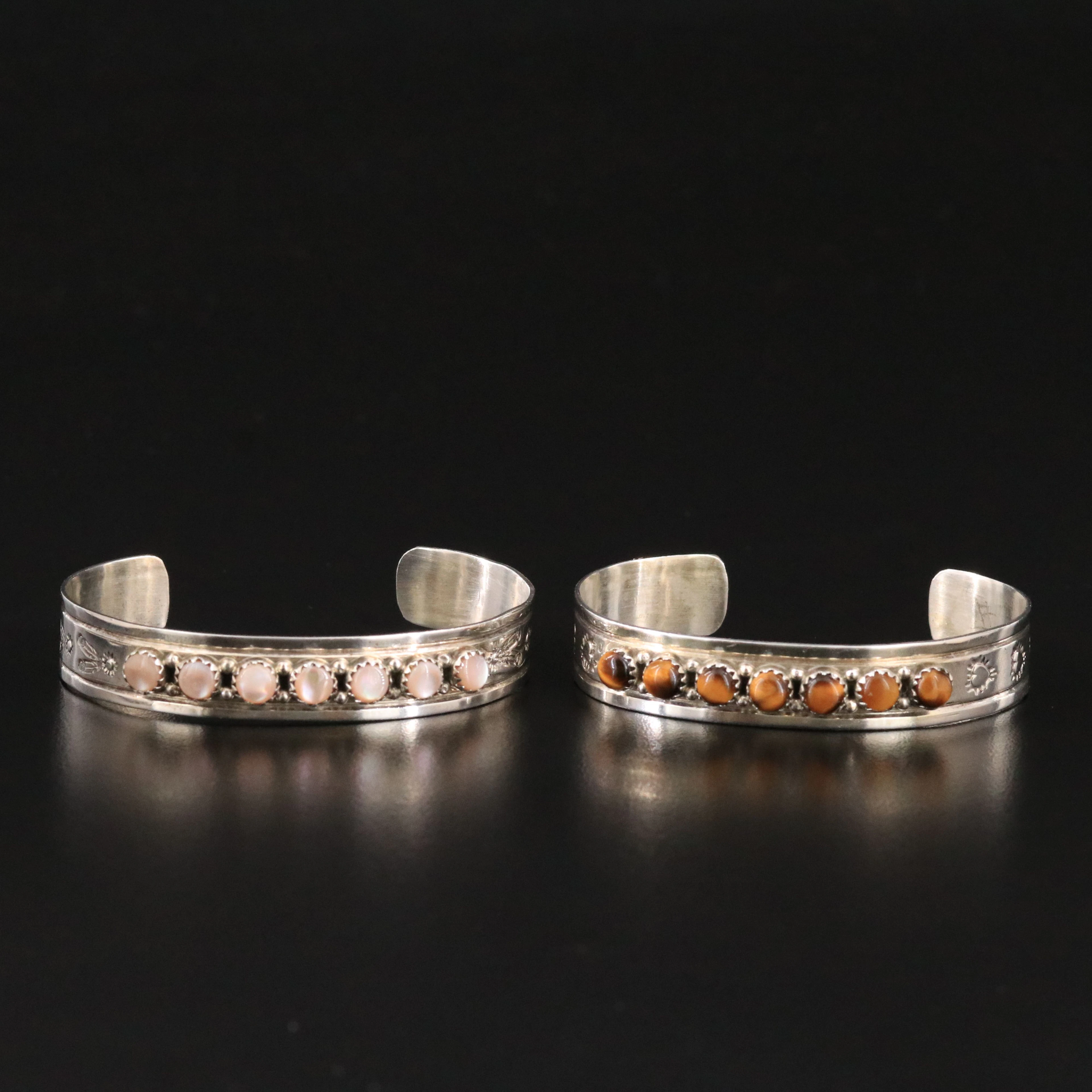Signed Southwestern Sterling Cuffs with Stampwork
