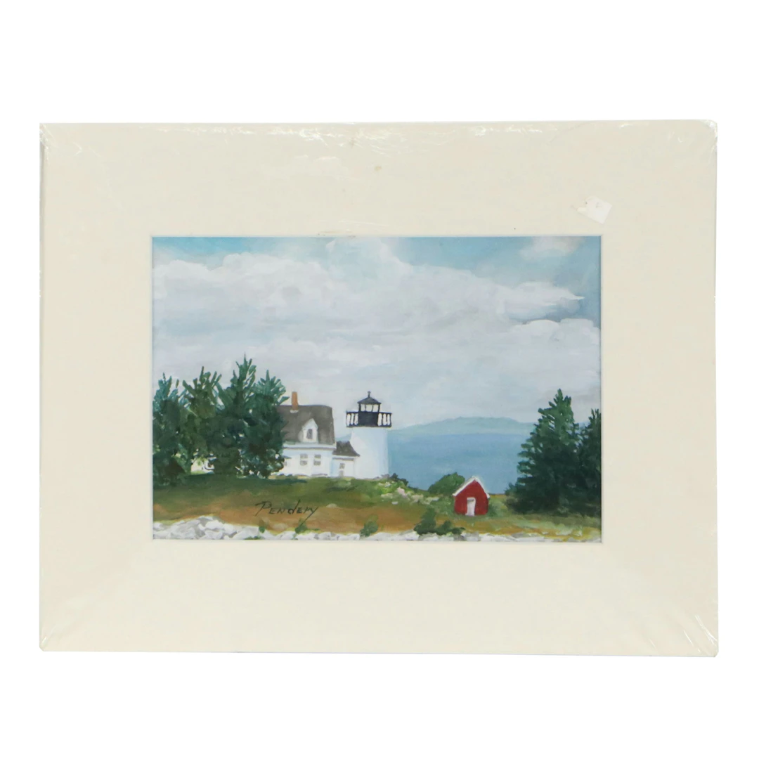 Nancy Pendery Watercolor and Gouache Painting "A Maine Lighthouse"