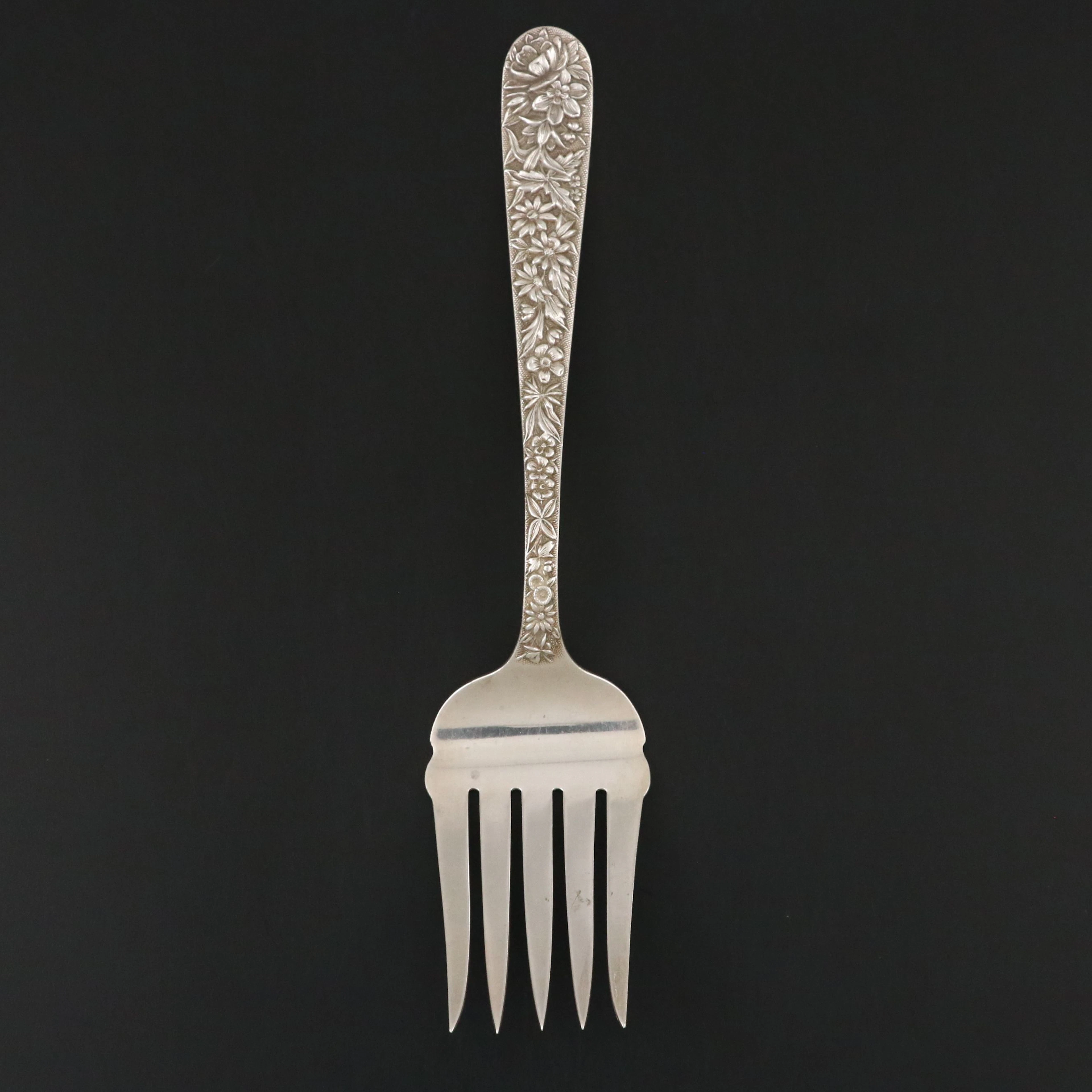 Antique S. Kirk & Son "Repoussé" Sterling Silver Salad Serving Fork