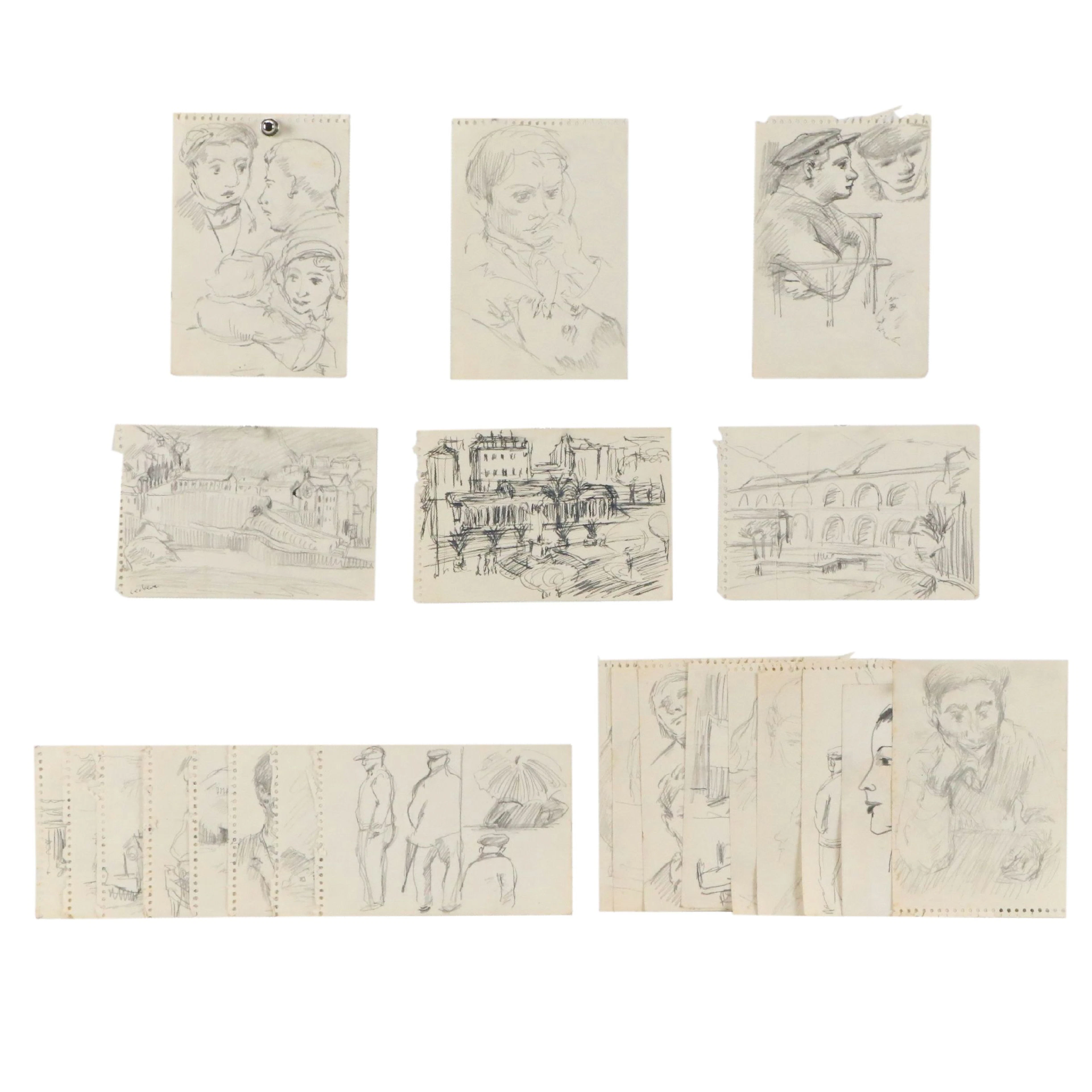 Achillo "Achi" Sullo Ink and Graphite Drawings of Landscapes and Portraits