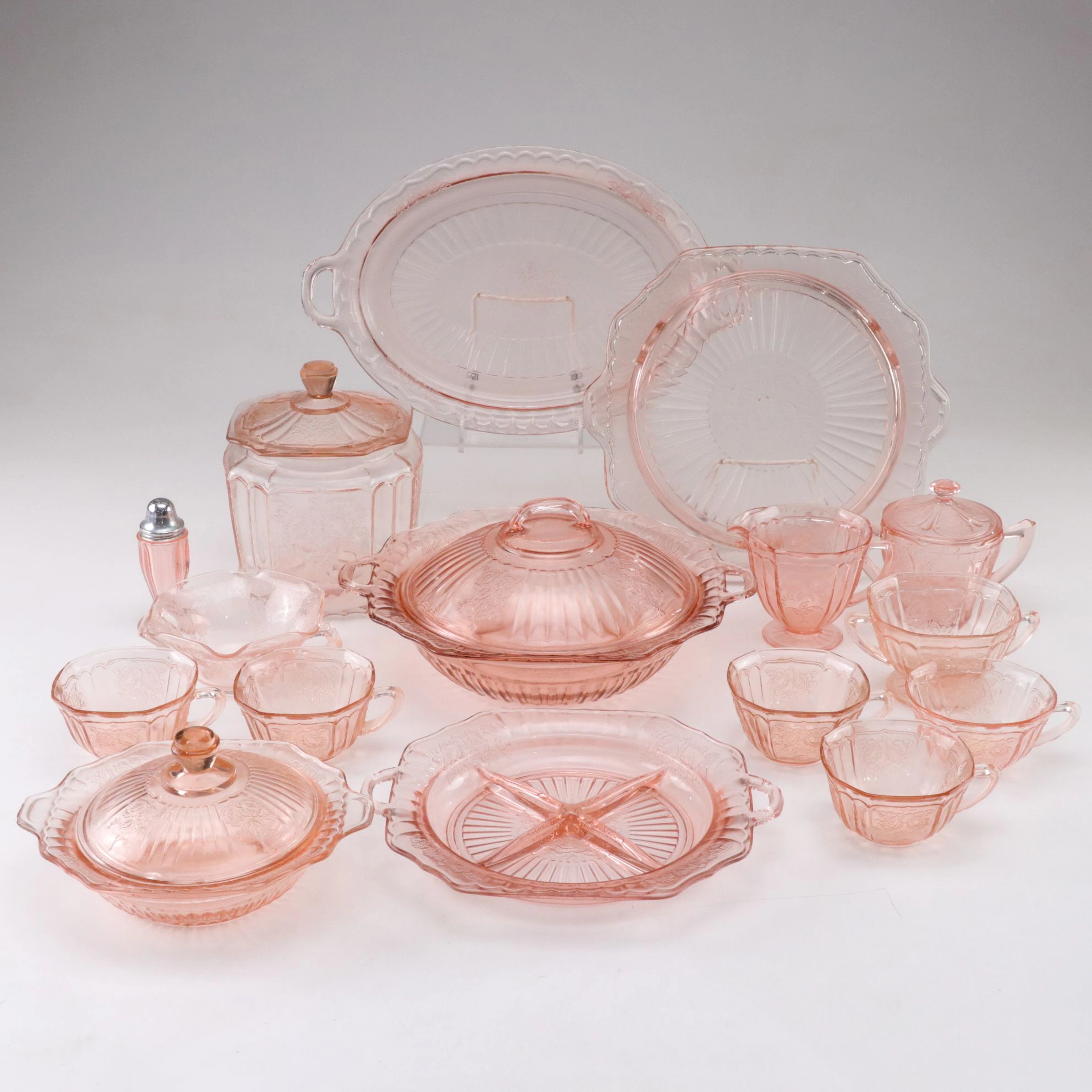 Anchor Hocking Depression Glass Serving Platters, Candy Jar, Teacups & More