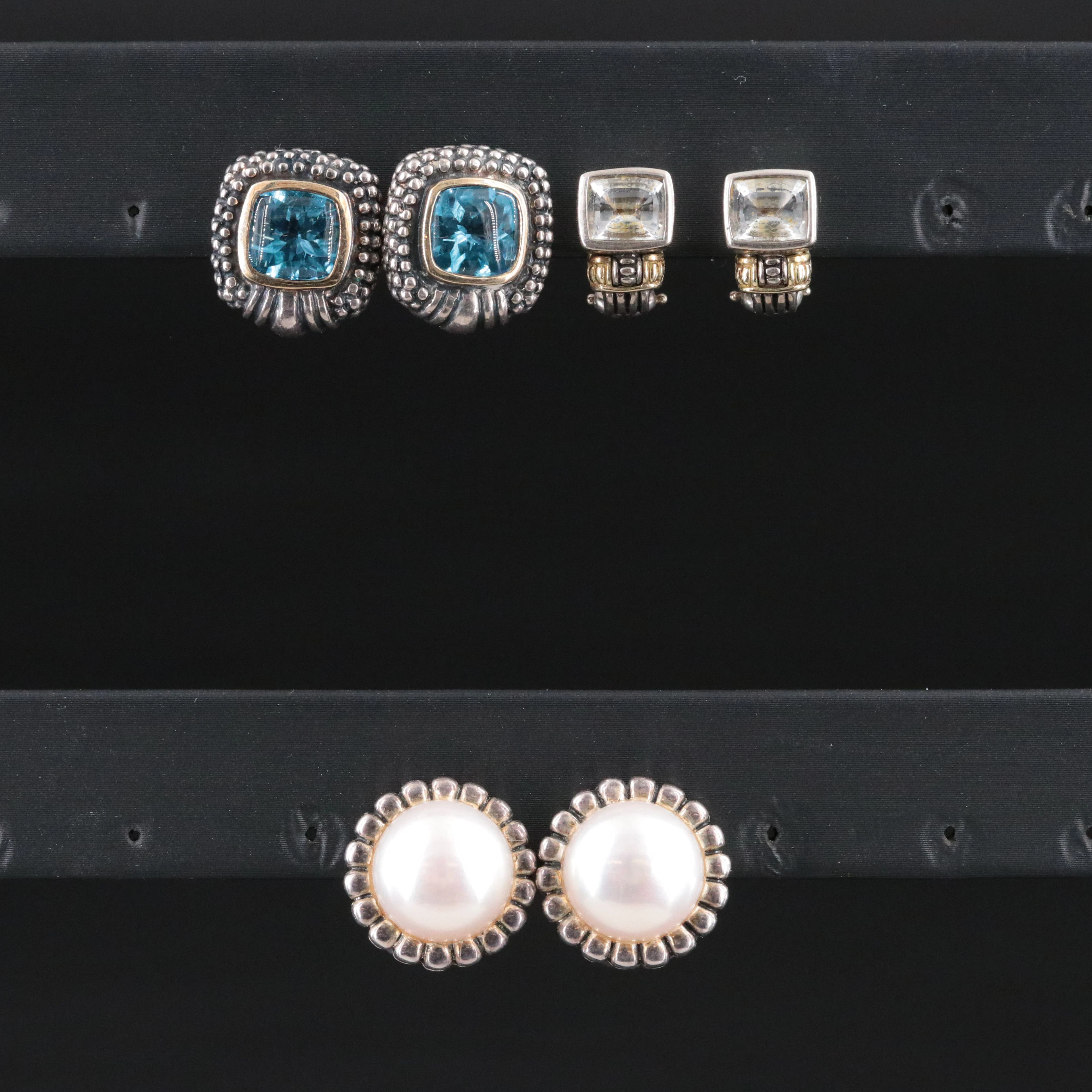Sterling Gemstone Earring Grouping Featuring Lagos Caviar with Gold Accents