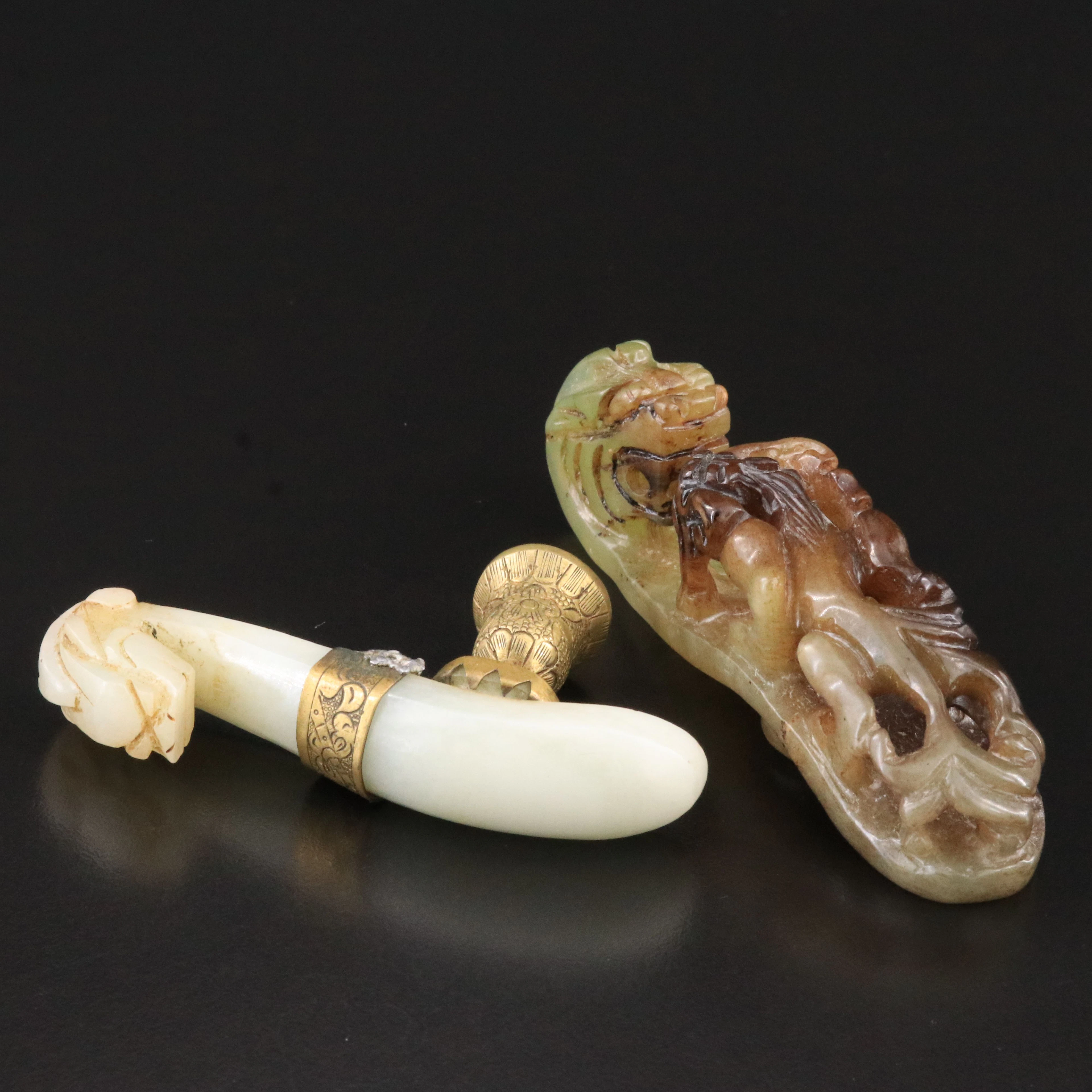 Chinese Carved Jadeite and Nephrite Chilong Belt Hook Fasteners