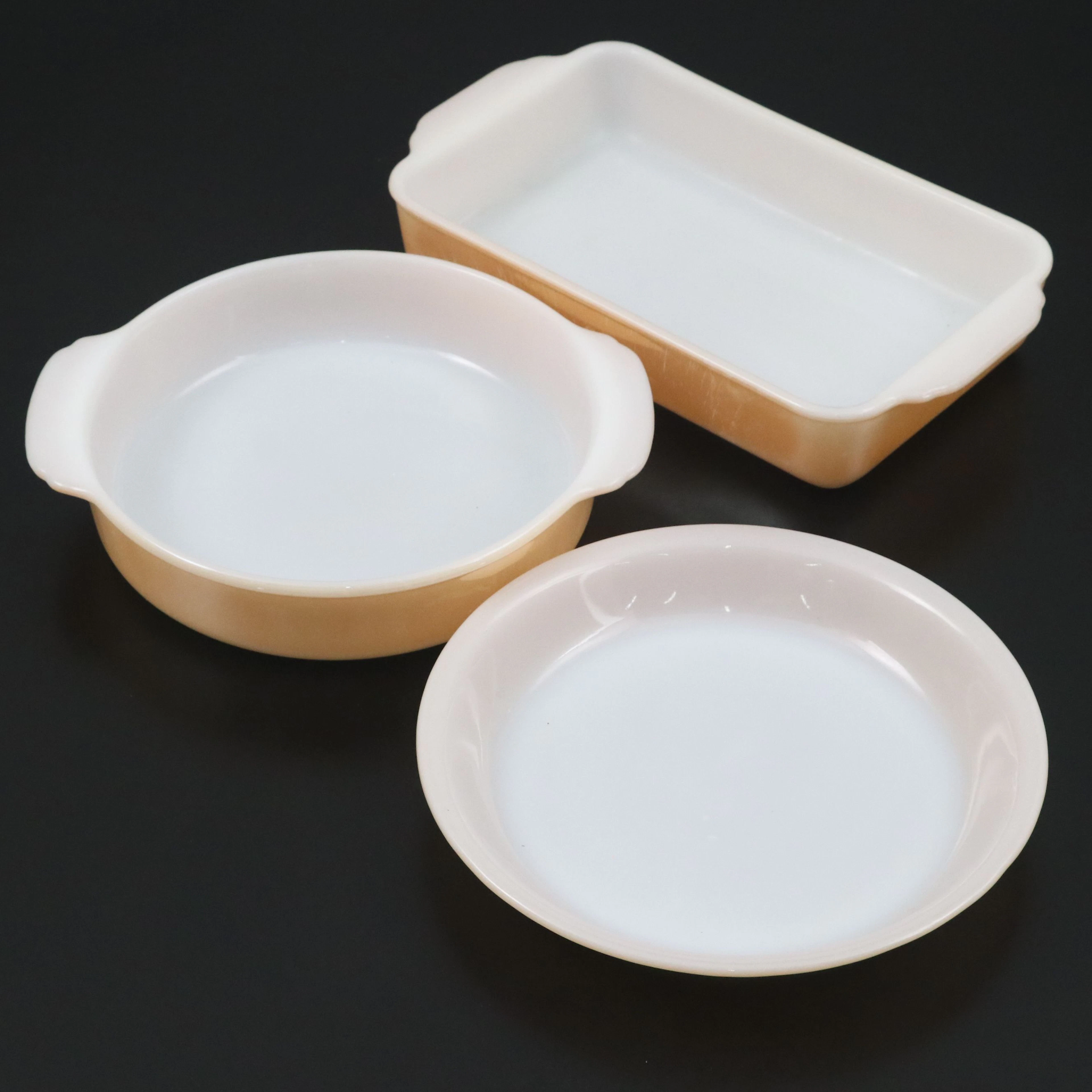 Fire-King Peach Luster Baking Dishes and Pie Plate, Mid to Late 20th Century