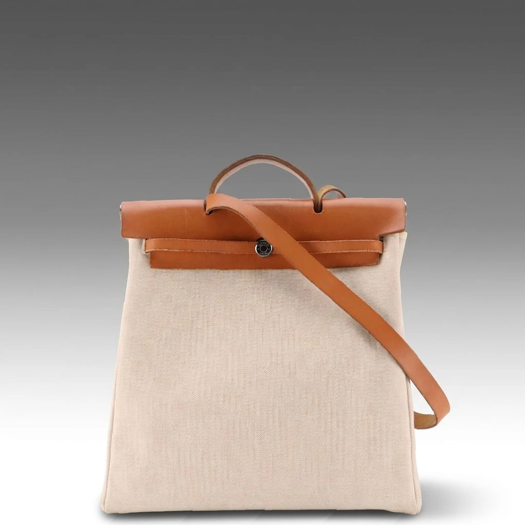 Hermès Herbag 39 in Natural Toile Canvas and Vache Hunter Leather