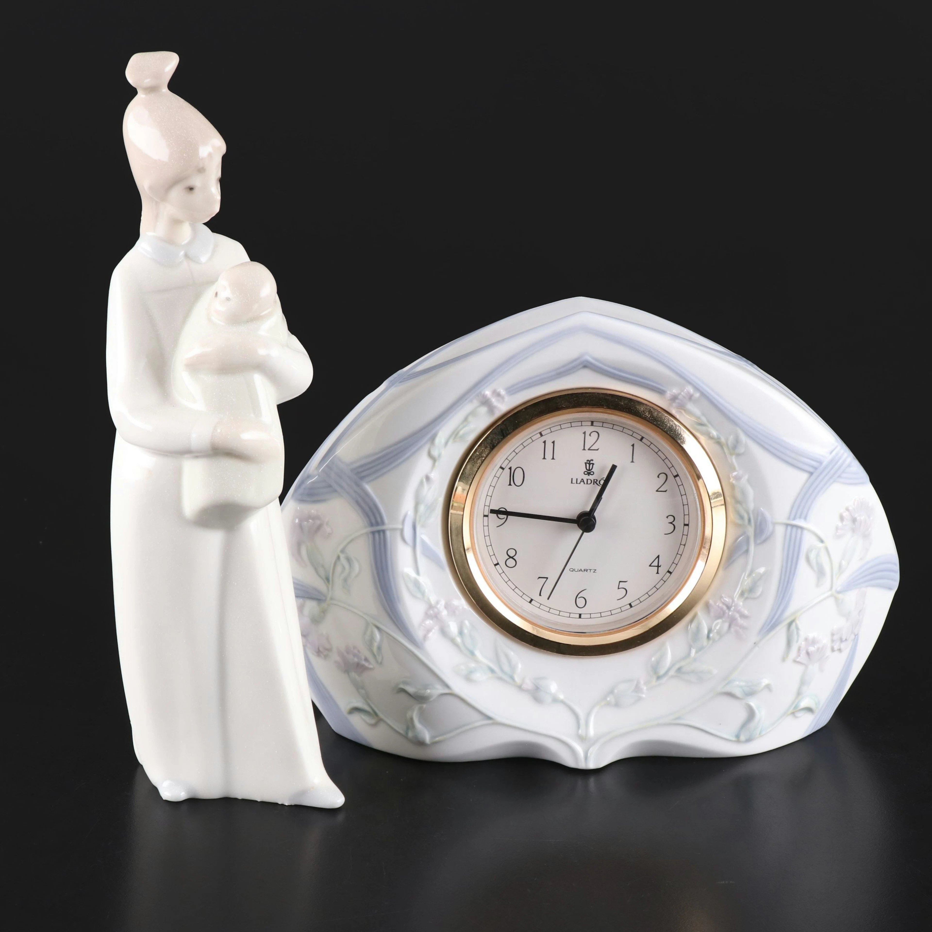 Lladró "Segovia" Clock with Spanish Porcelain Figurine