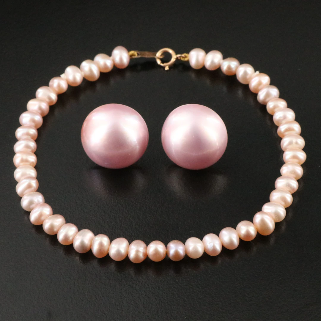 14K Pearl Earrings and Bracelet