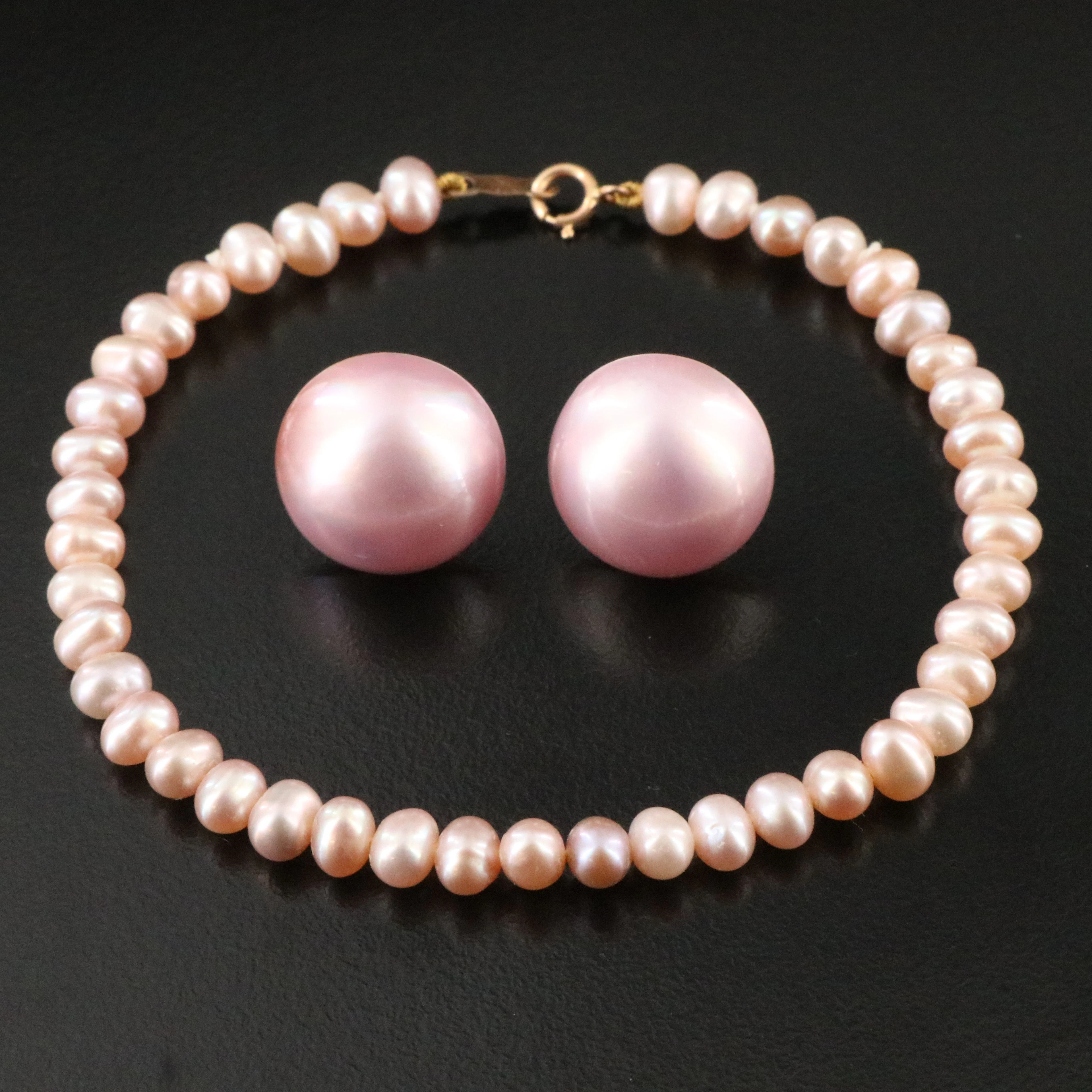 14K Pearl Earrings and Bracelet