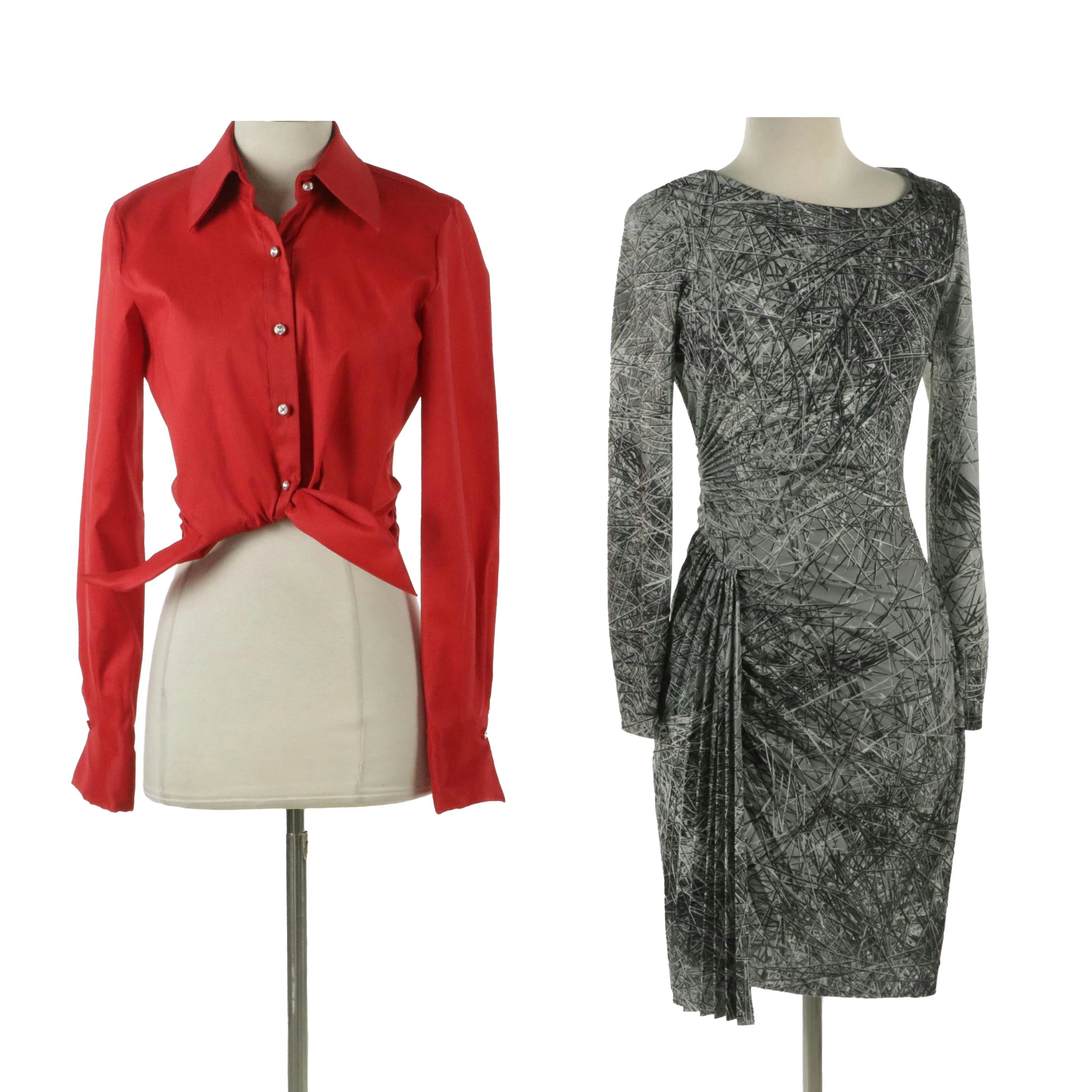 Halston Heritage Jersey Dress and Veronique Young for W Rhinestone Button Top