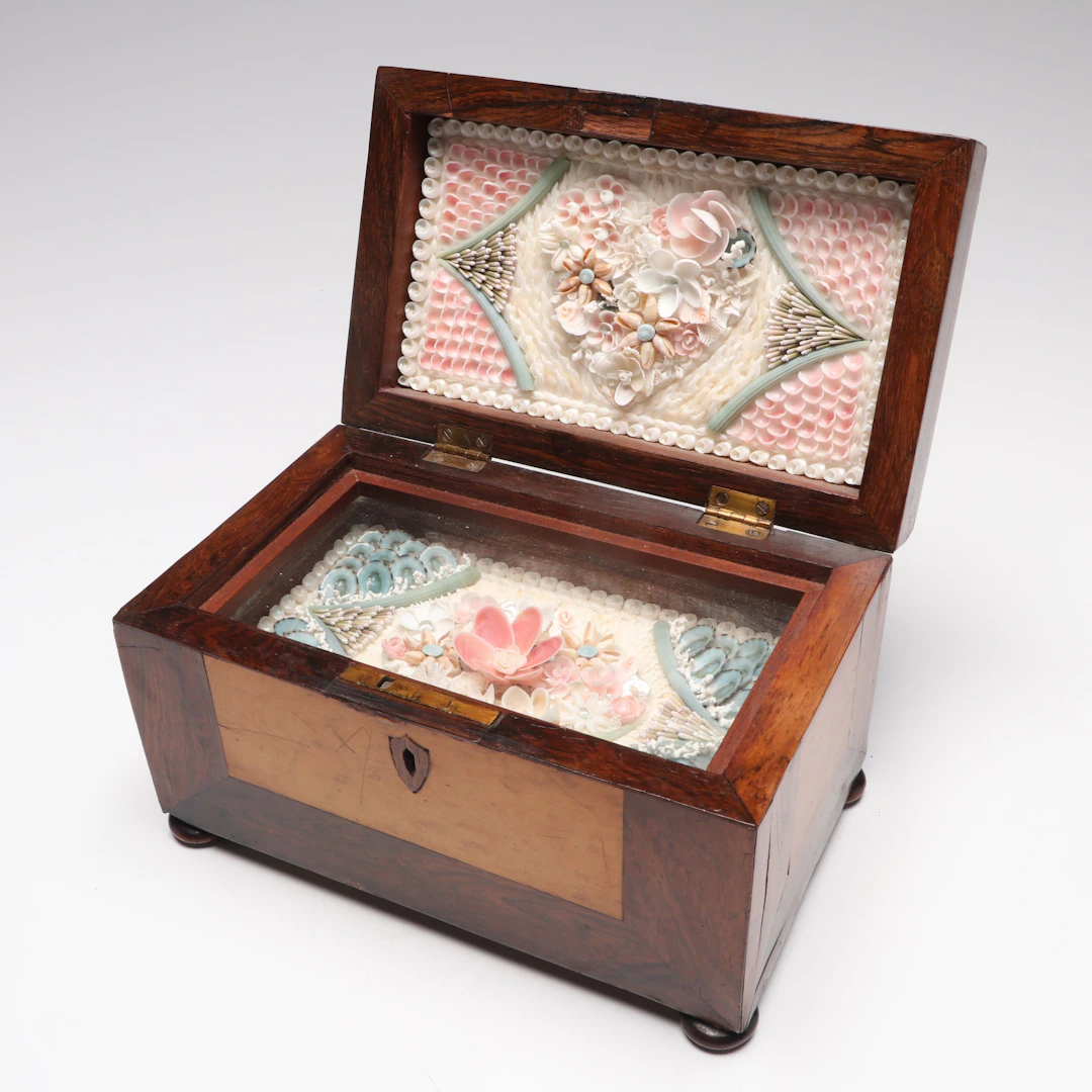 Sandy Moran Sailor's Valentine in Antique Rosewood & Bird's-Eye Maple Tea Caddy