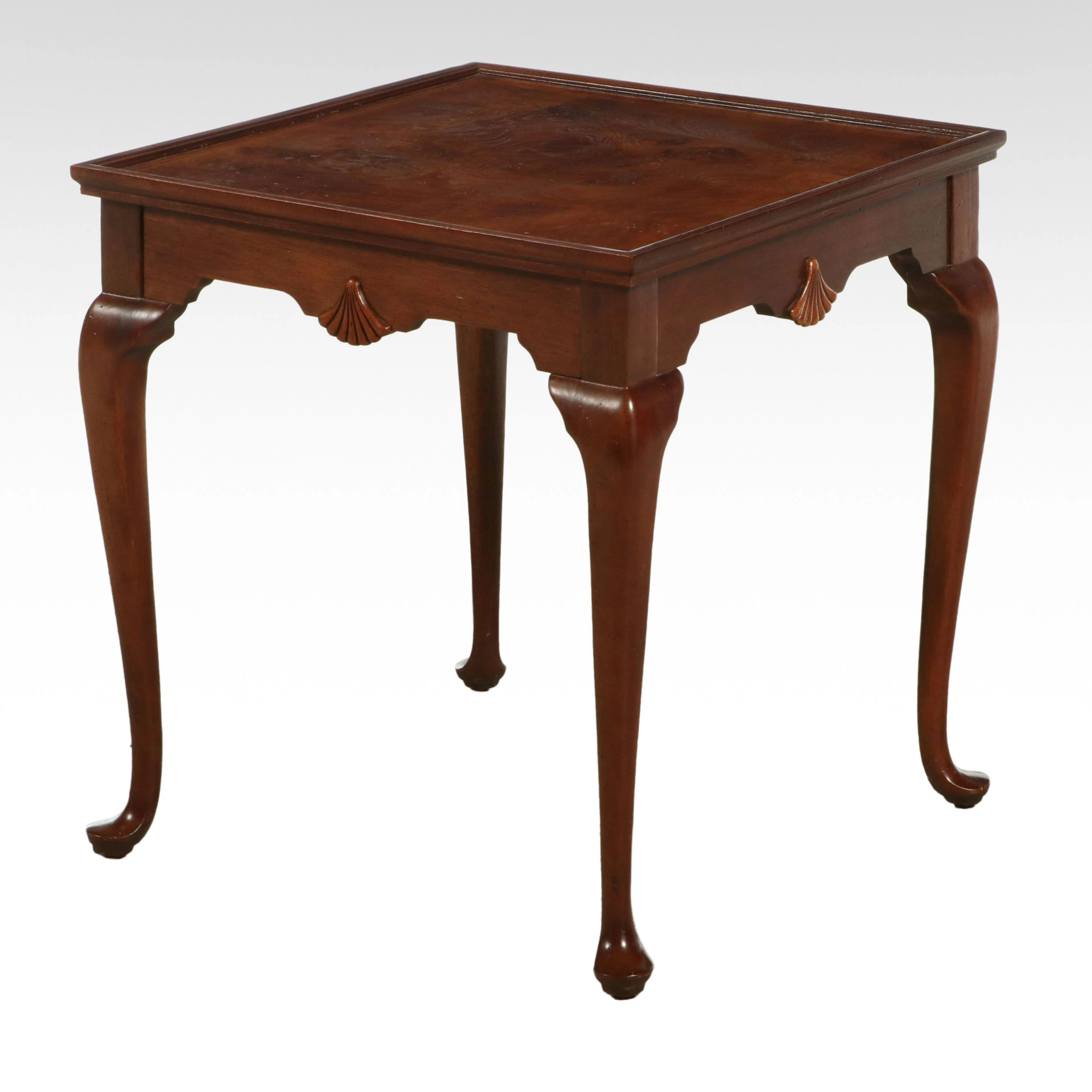 Hekman Queen Anne Style Cherry End Table with Parquetry Top, Late 20th Century
