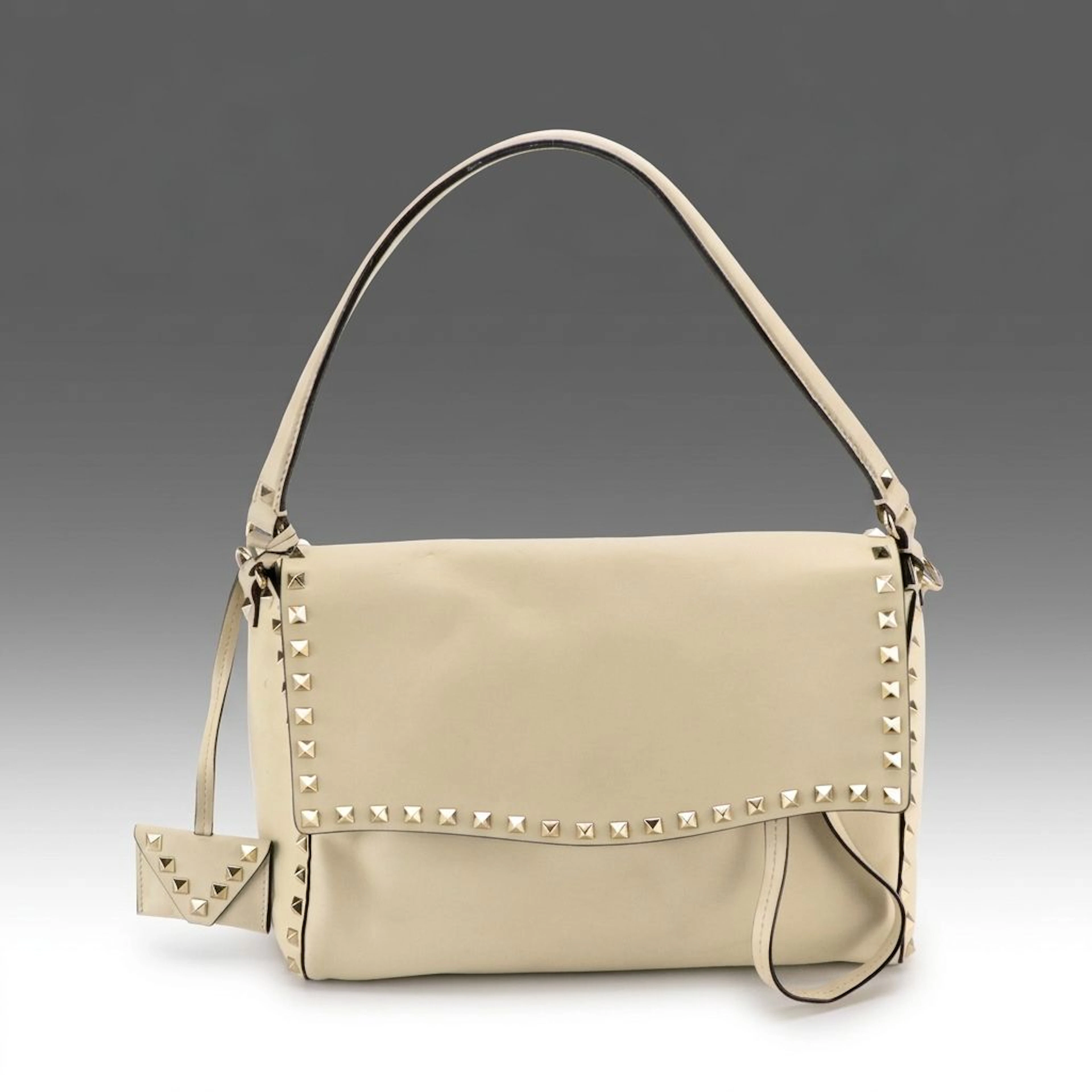 Valentino Garavani Rockstud Flap Shoulder Bag in Ivory Leather