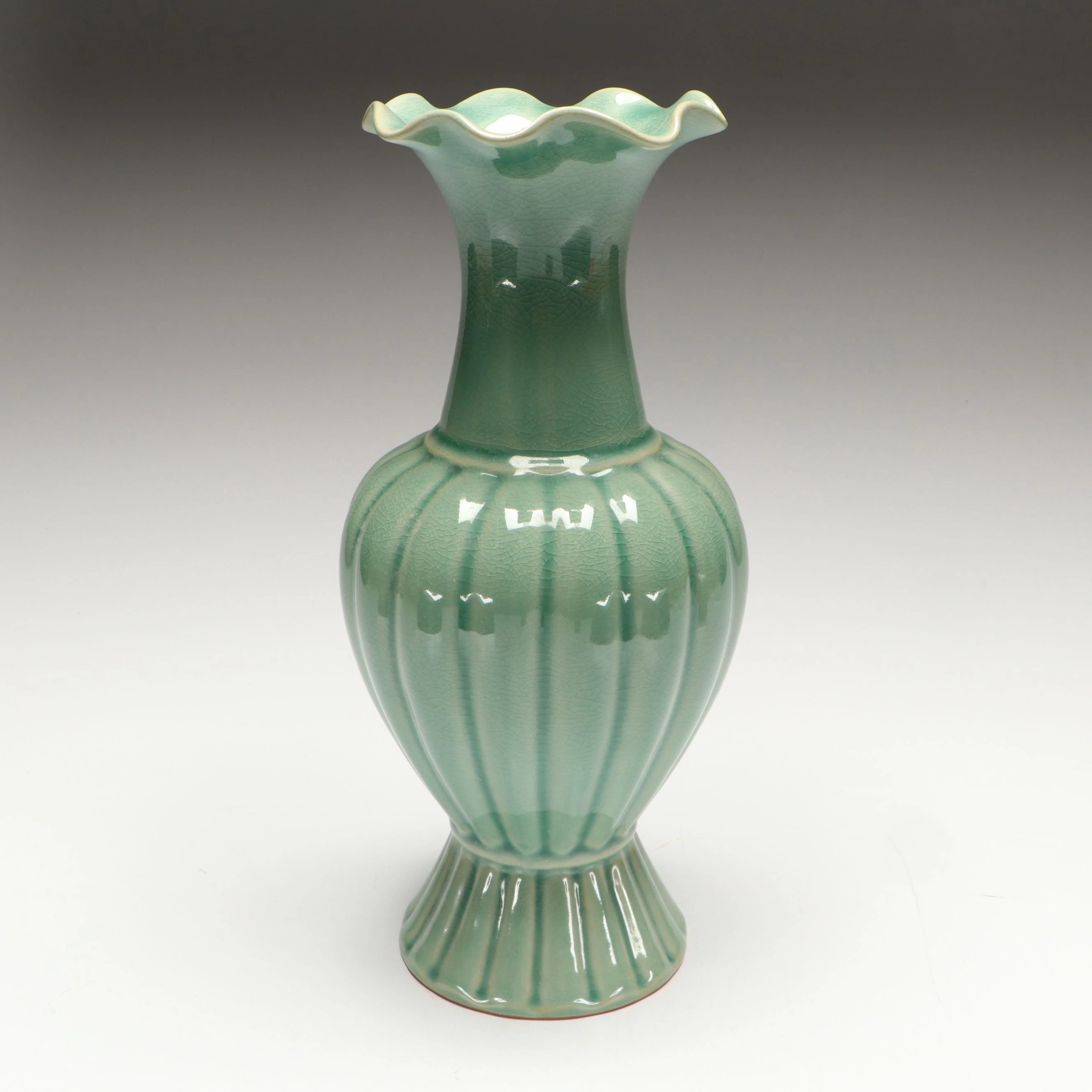 Korean Porcelain Crackle Glazed Celadon Vase, Mid to Late 20th Century