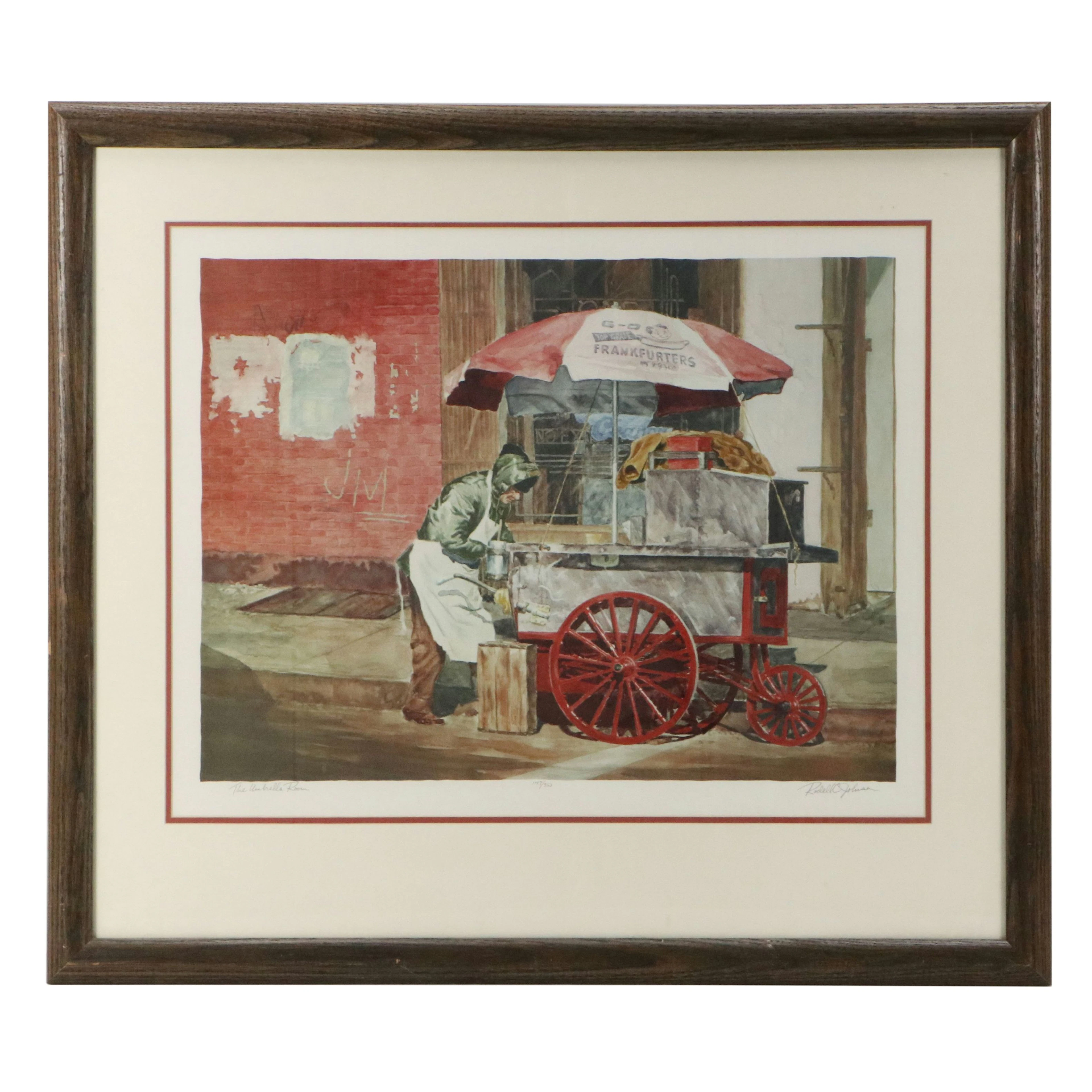 Rodell C. Johnson Color Lithograph "The Umbrella Room," Circa 1980