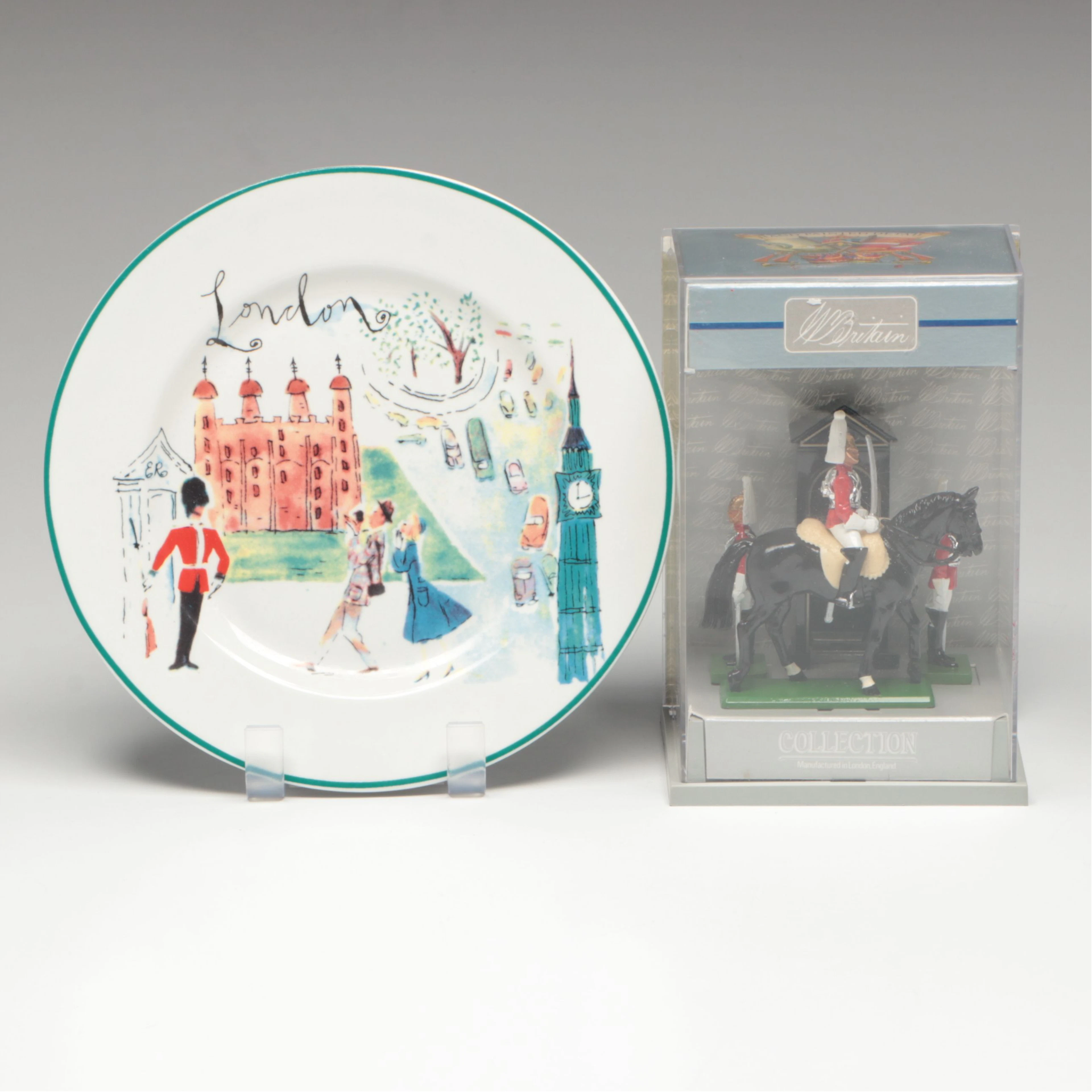 W. Britain Mounted Guard Collectible Toy with Rosanna "London" Salad Plate