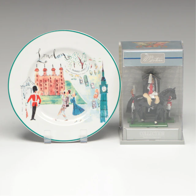 W. Britain Mounted Guard Collectible Toy with Rosanna "London" Salad Plate