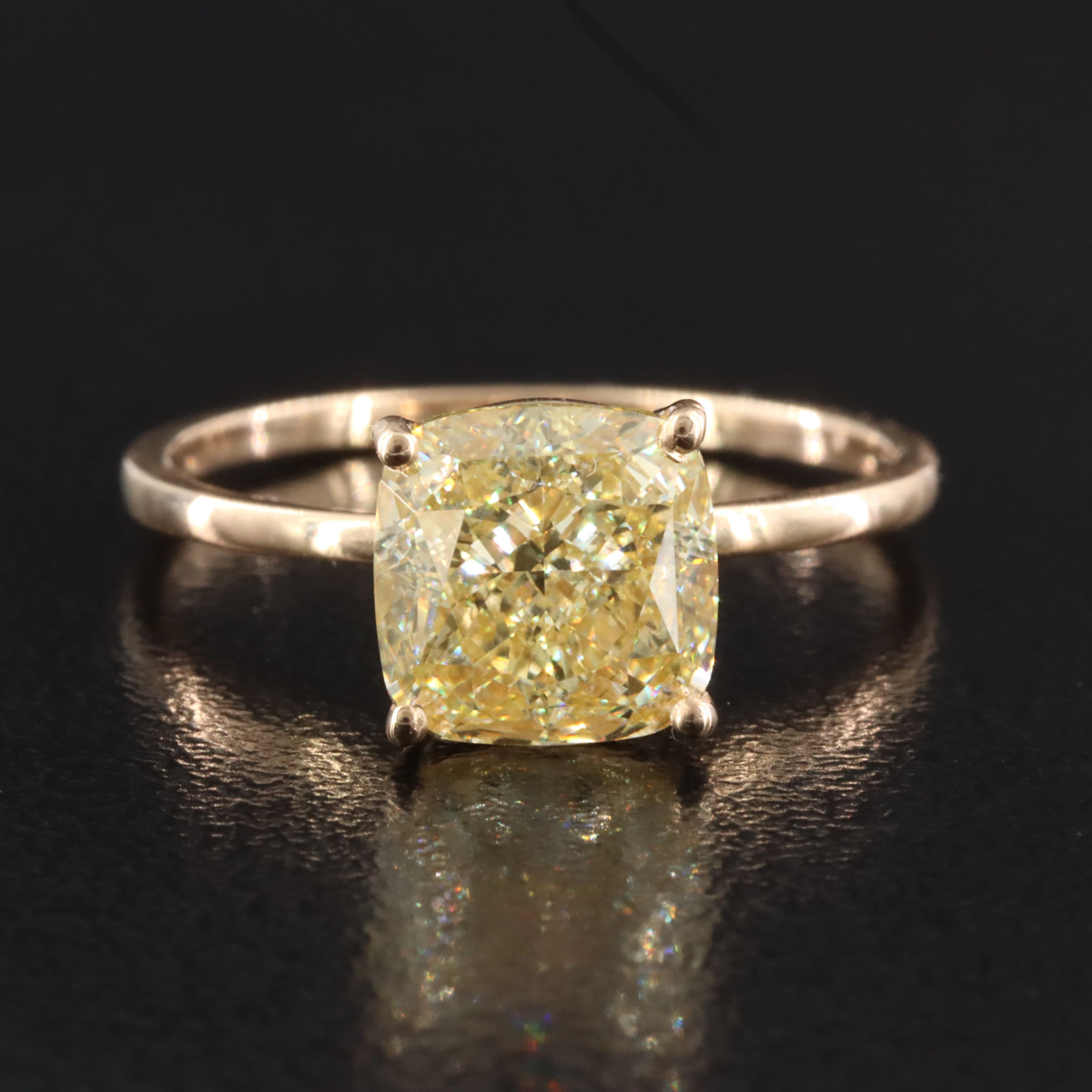 14K 2.66 CT Lab Grown Fancy Yellow Diamond Solitaire Ring with IGI Report