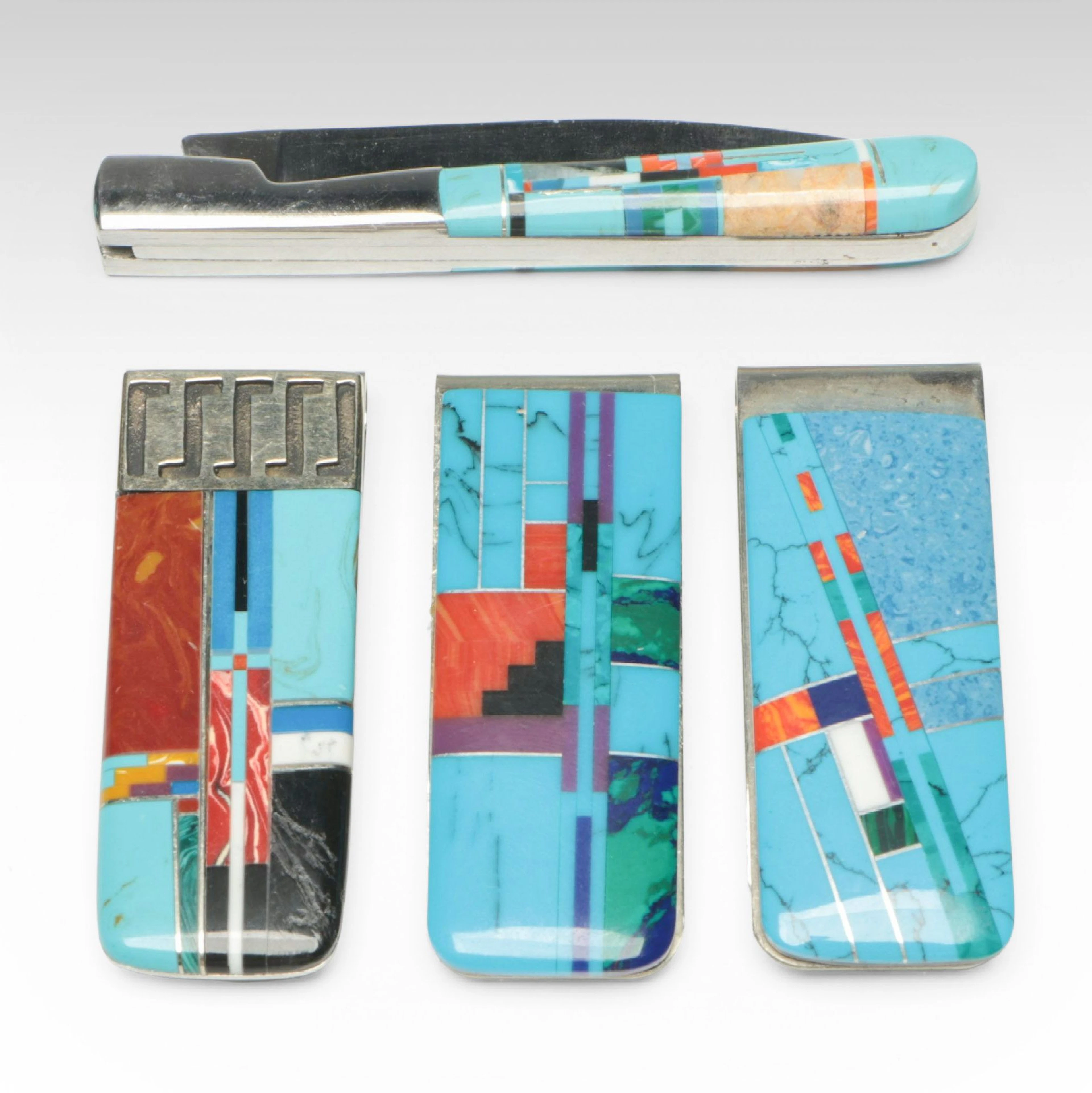 Southwest Style Mosaic Inlay Money Clips and Pocket Knife