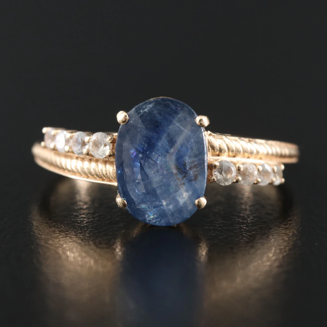 14K 1.34 CT Blue Sapphire and White Sapphire Ring