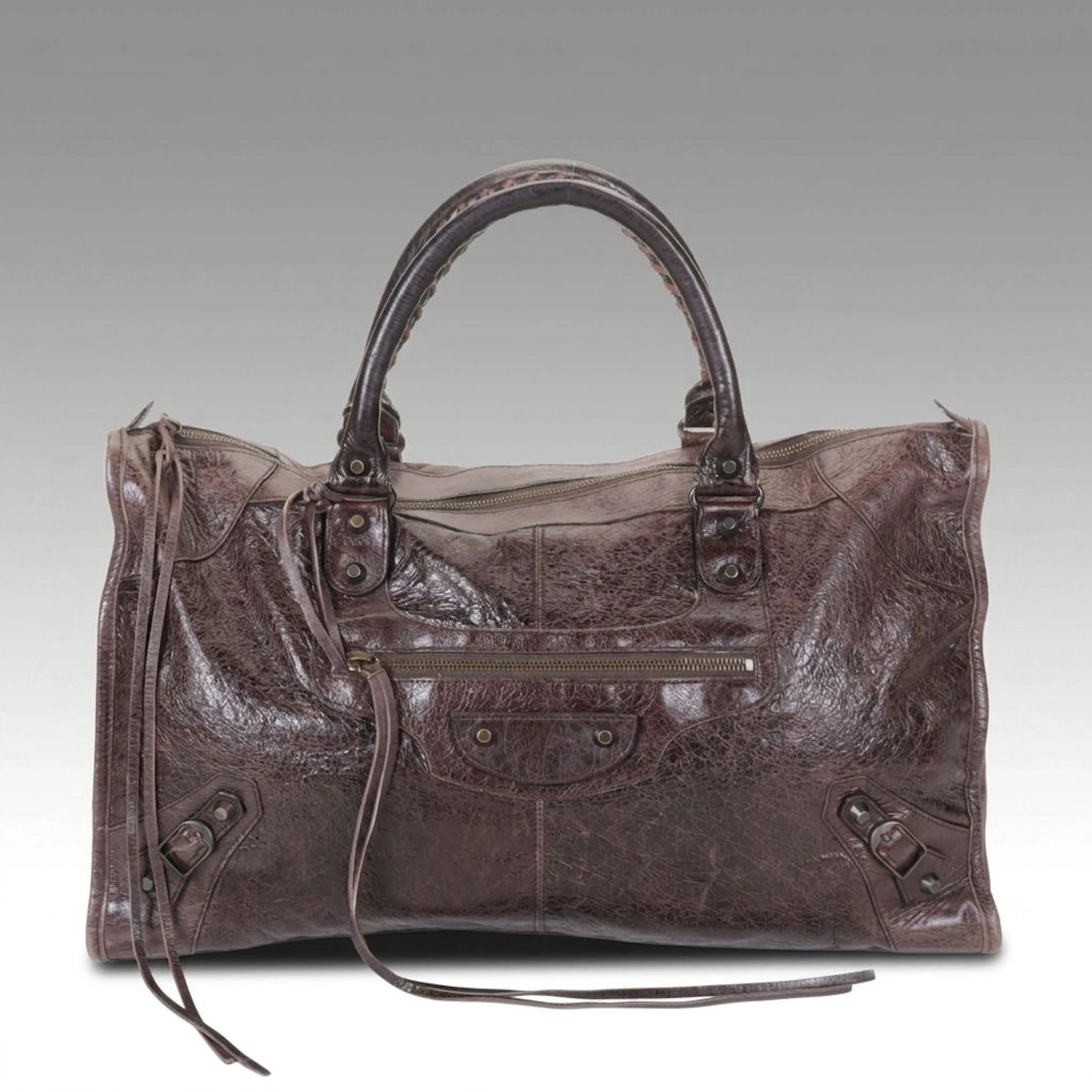 Balenciaga Classic Hardware Work Bag in Brown Lambskin Leather