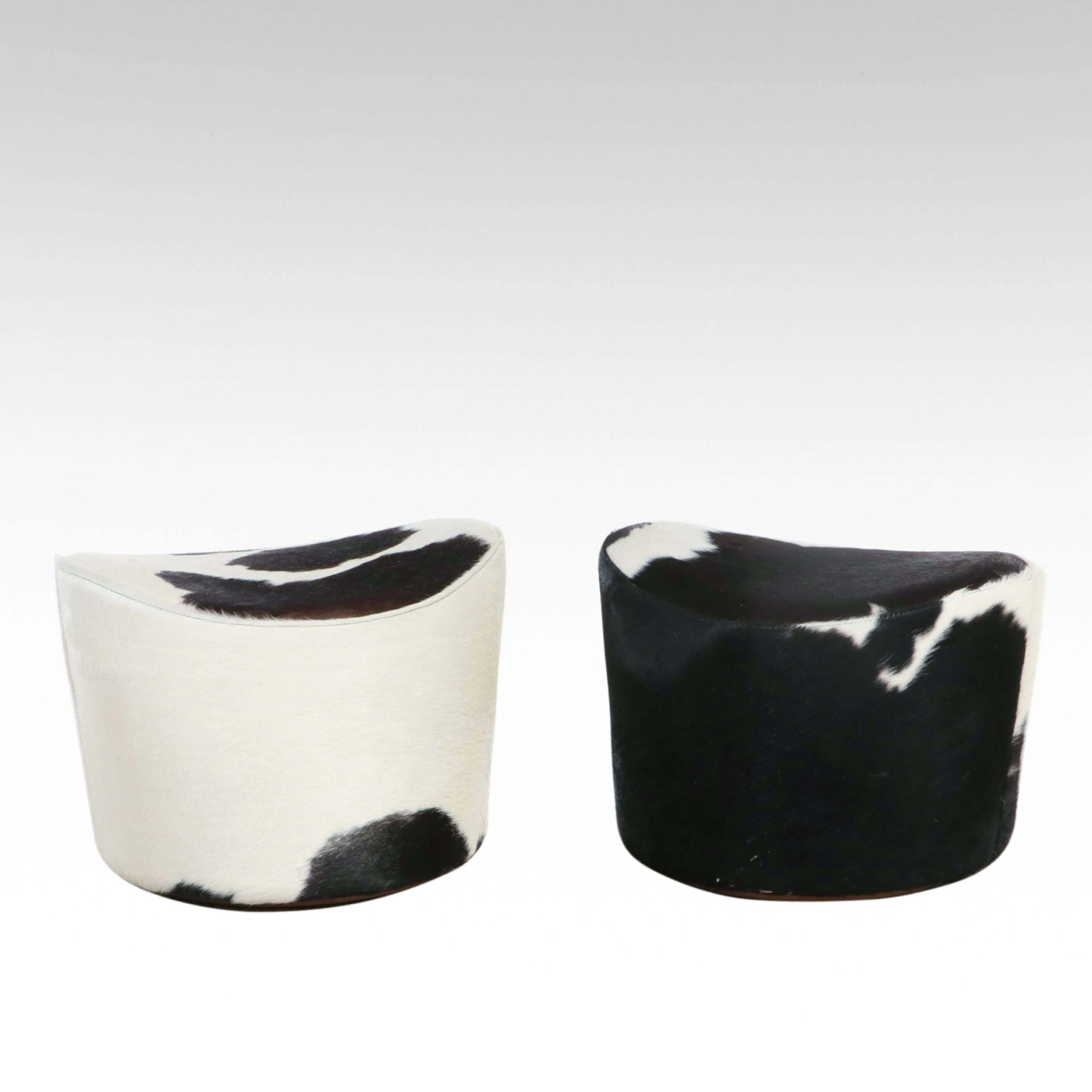 Pair of IKEA Contemporary Hair-on-Hide Cowhide Drum Ottomans, 21st Century