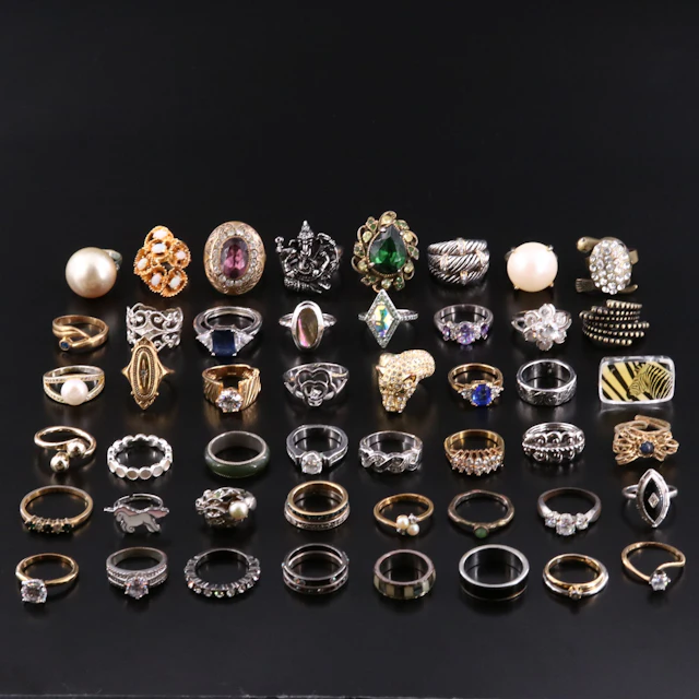 Pearl, Abalone and Nephrite Featured in Vintage Ring Collection