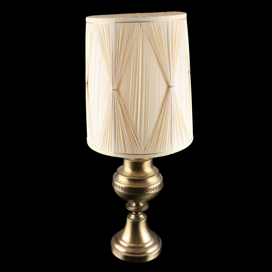 Pierced Brass Table Lamp with Pleated Shade