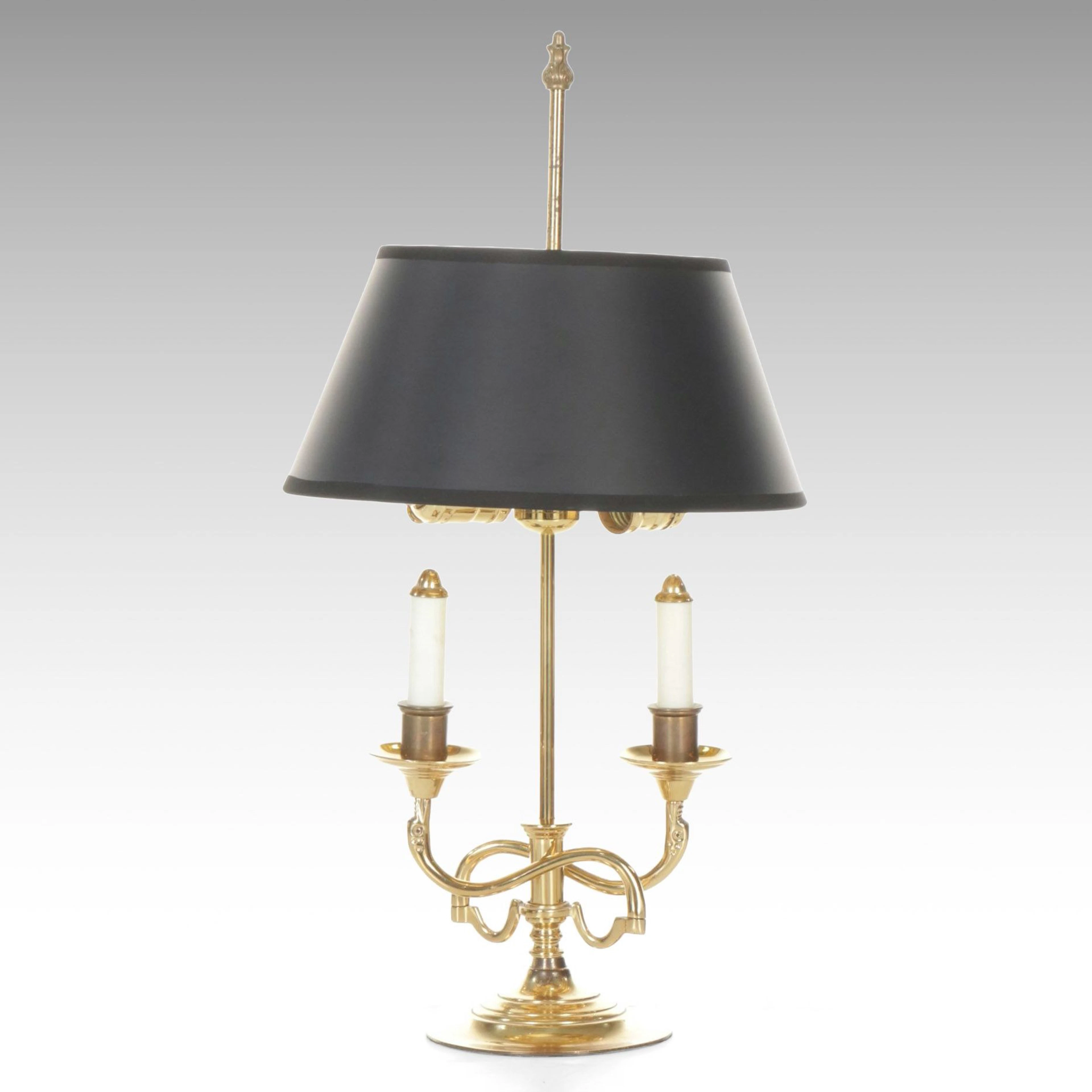 Brass Serpentine Bouillotte Candlestick Table Lamp with Black Paper Shade