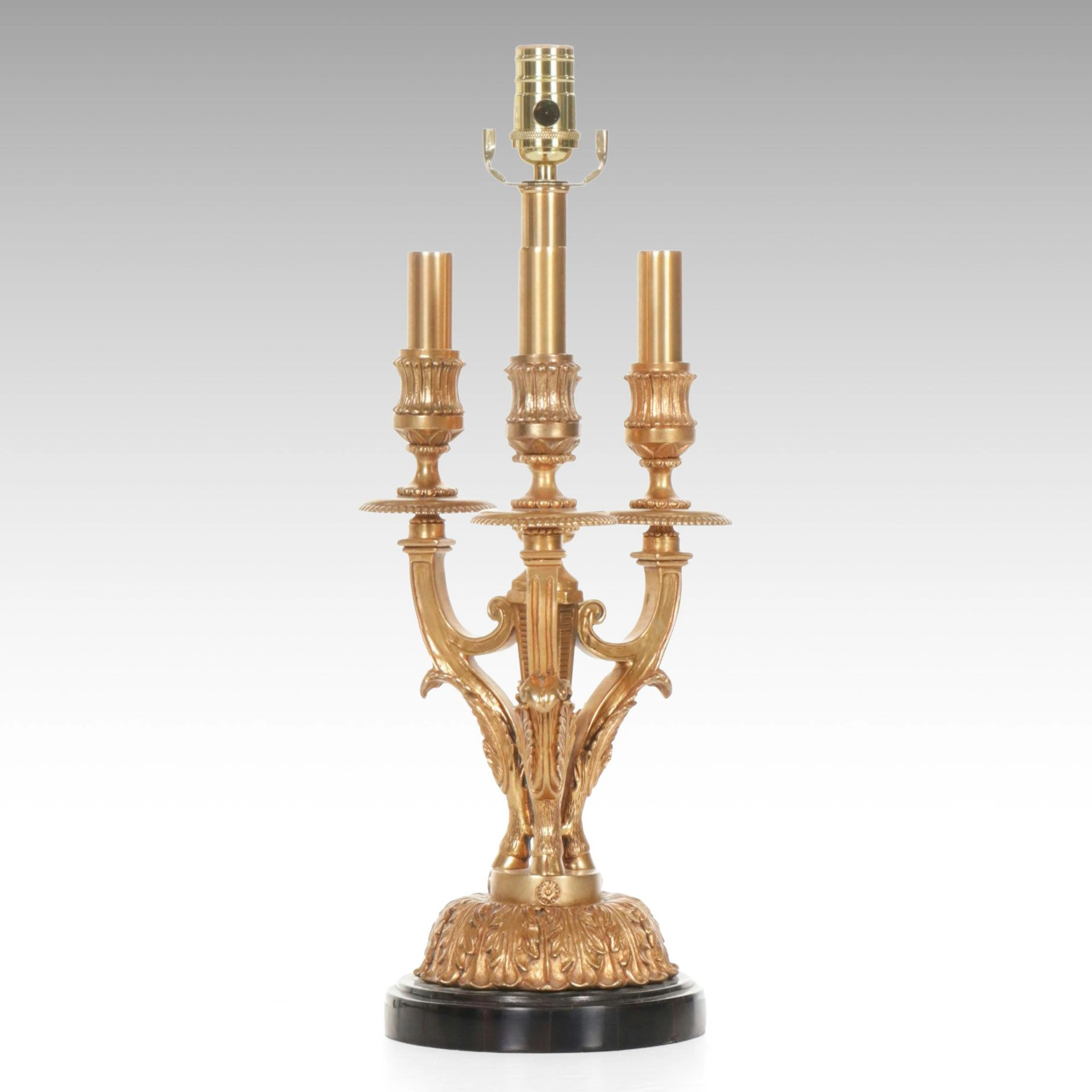 Louis XVI Style Gold Tone Candelabrum Table Lamp