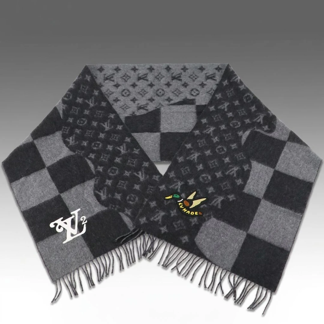 Louis Vuitton with Nigo, Black and Grey Damier Monogram Fringe Scarf