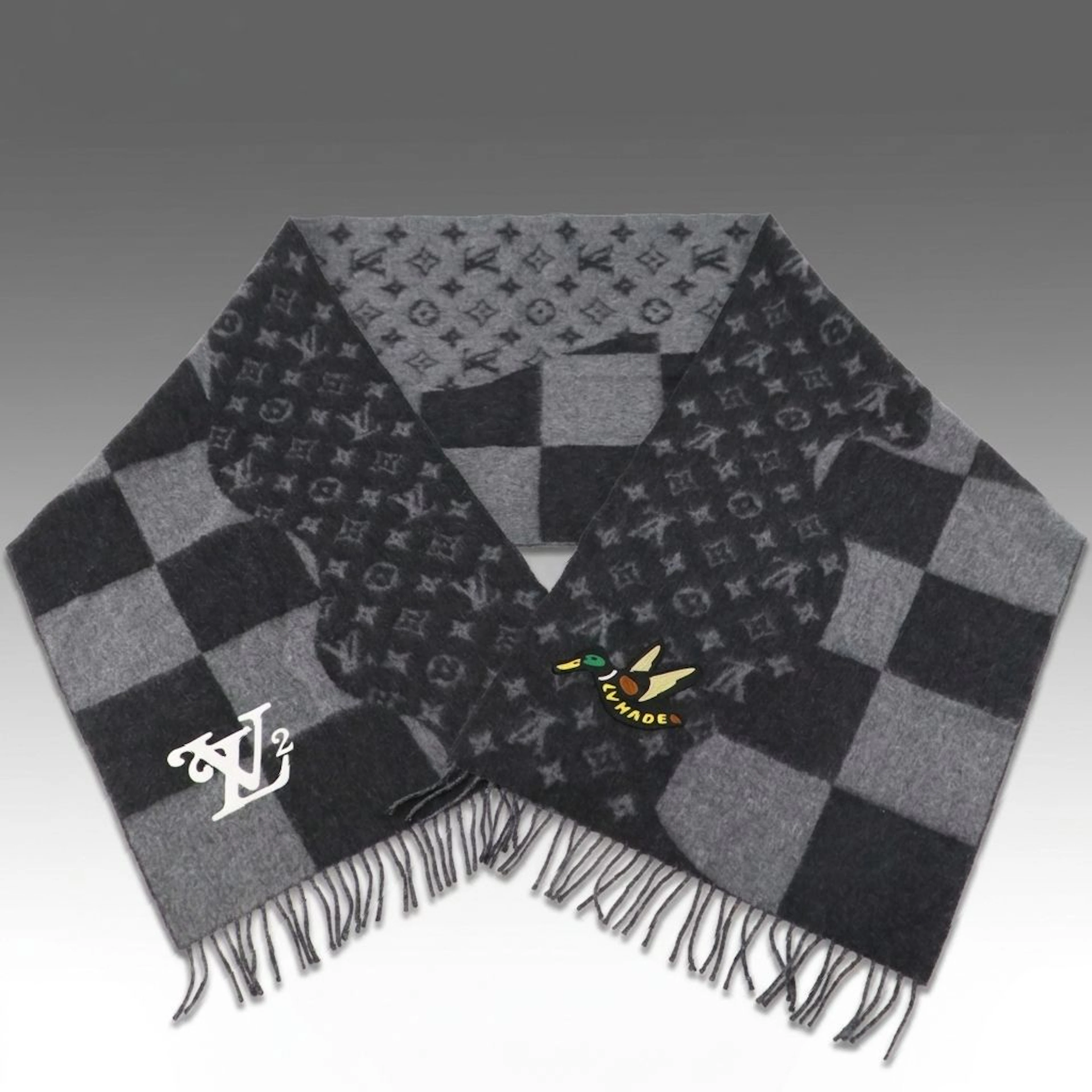 Louis Vuitton with Nigo, Black and Grey Damier Monogram Fringe Scarf