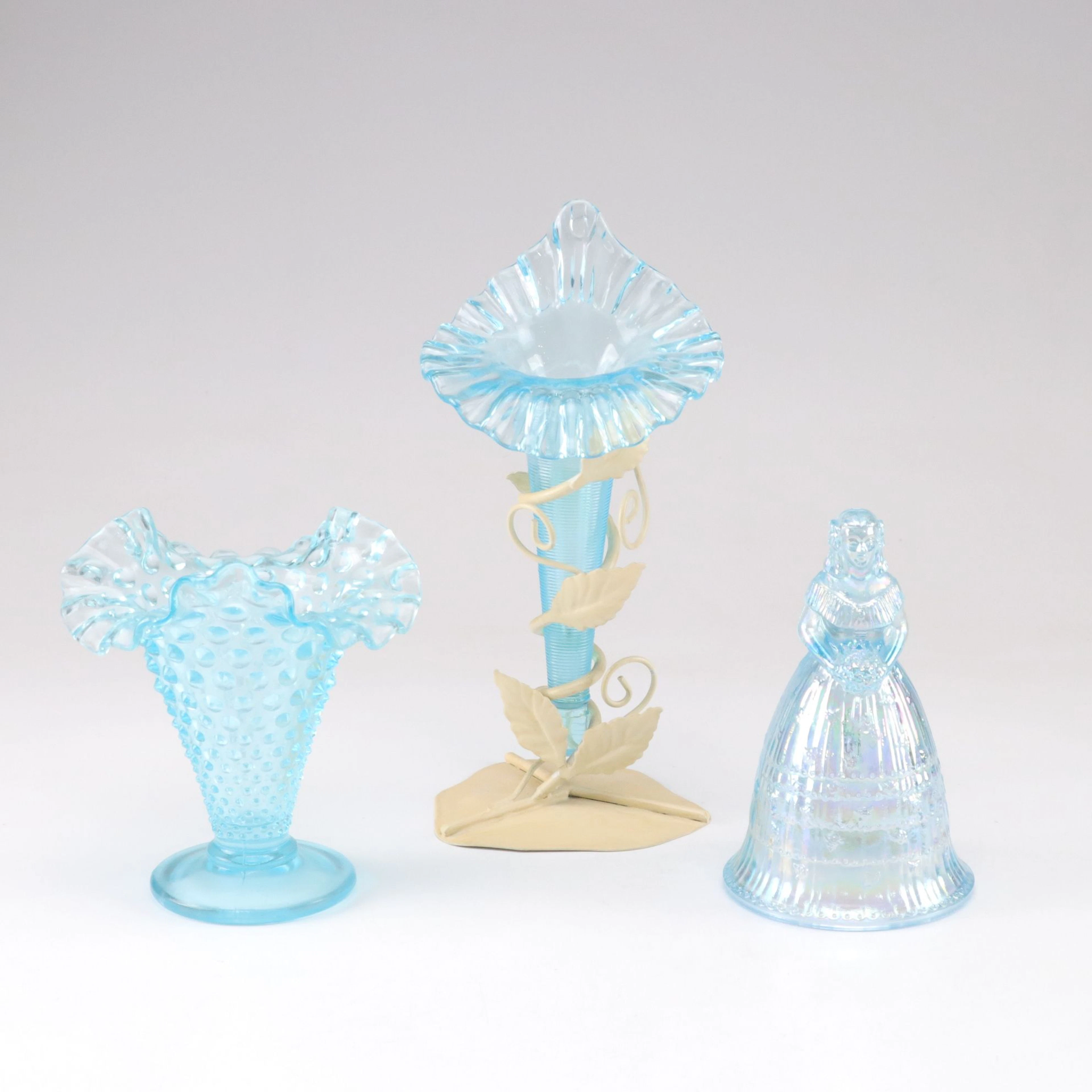 Fenton Jack-in-the-Pulpit Blue Iridescent Glass & Vine Epergne and More