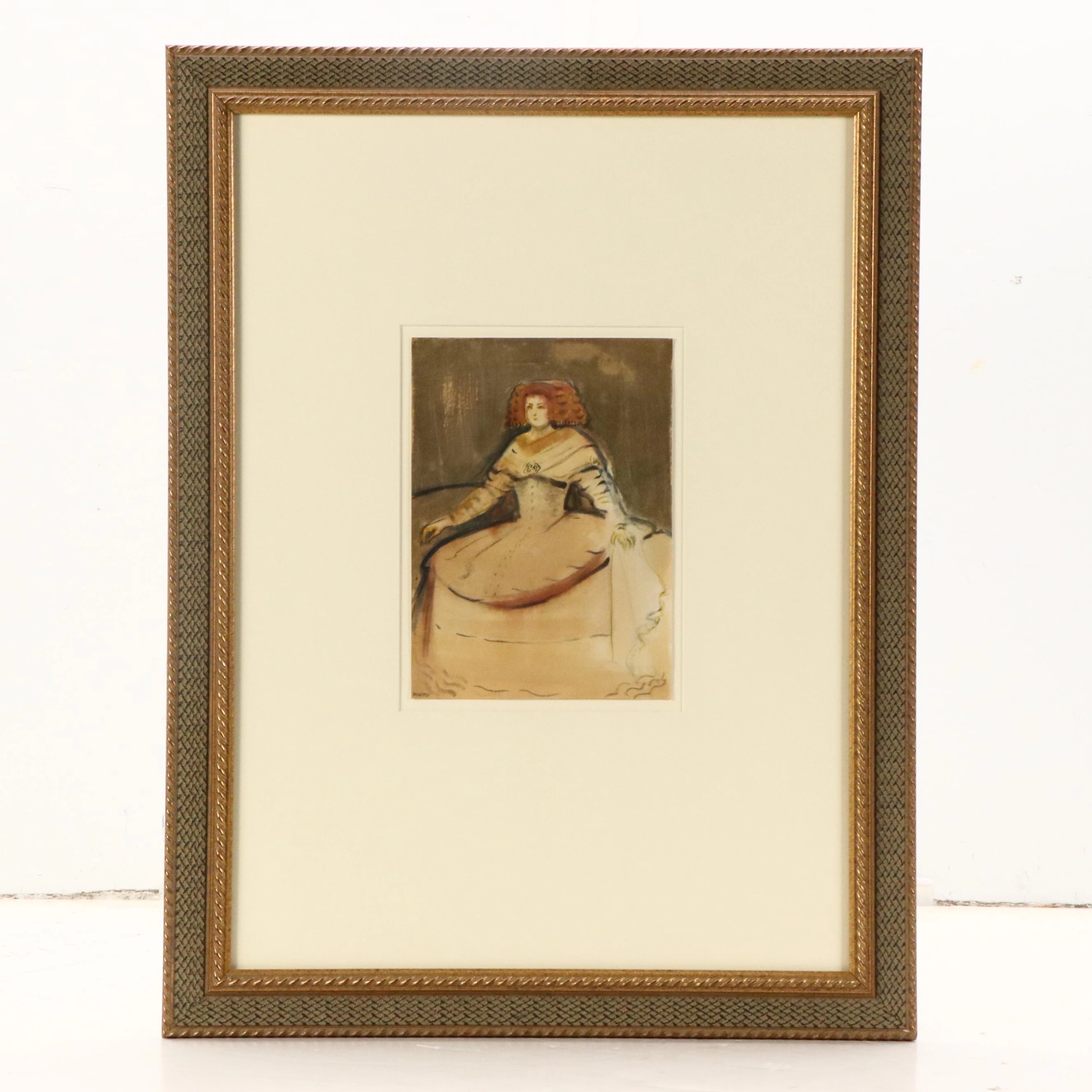 After Diego Velázquez Watercolor Painting "The Infanta Maria Theresa of Spain"