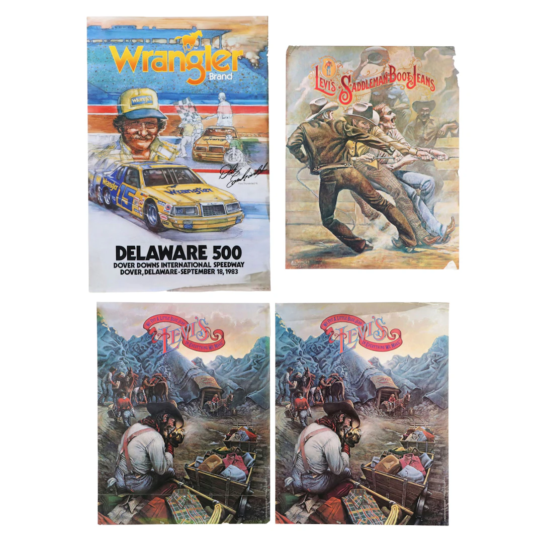 Levi's and Wrangler Jeans Offset Lithograph Advertisement Posters, 1980s