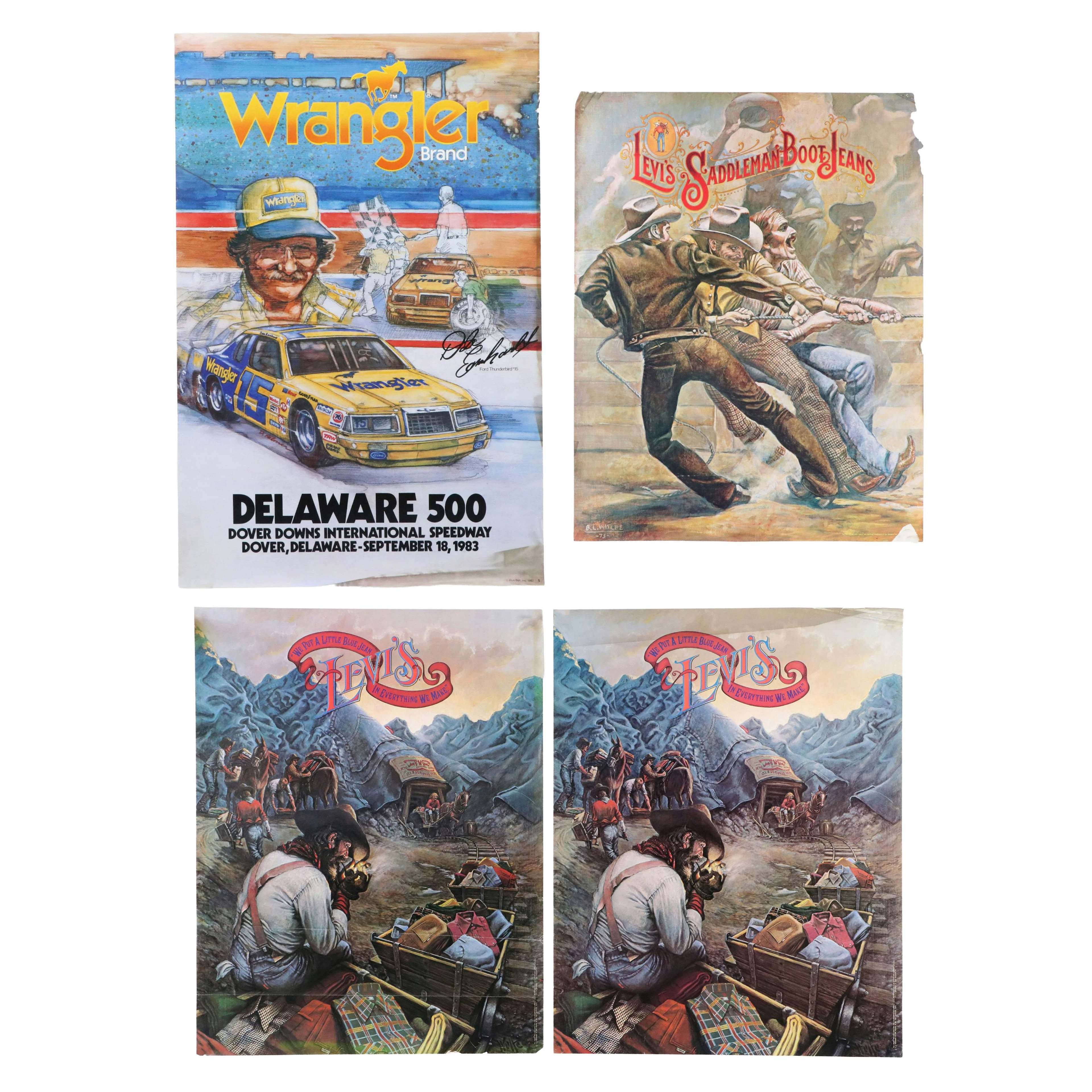 Levi's and Wrangler Jeans Offset Lithograph Advertisement Posters, 1980s