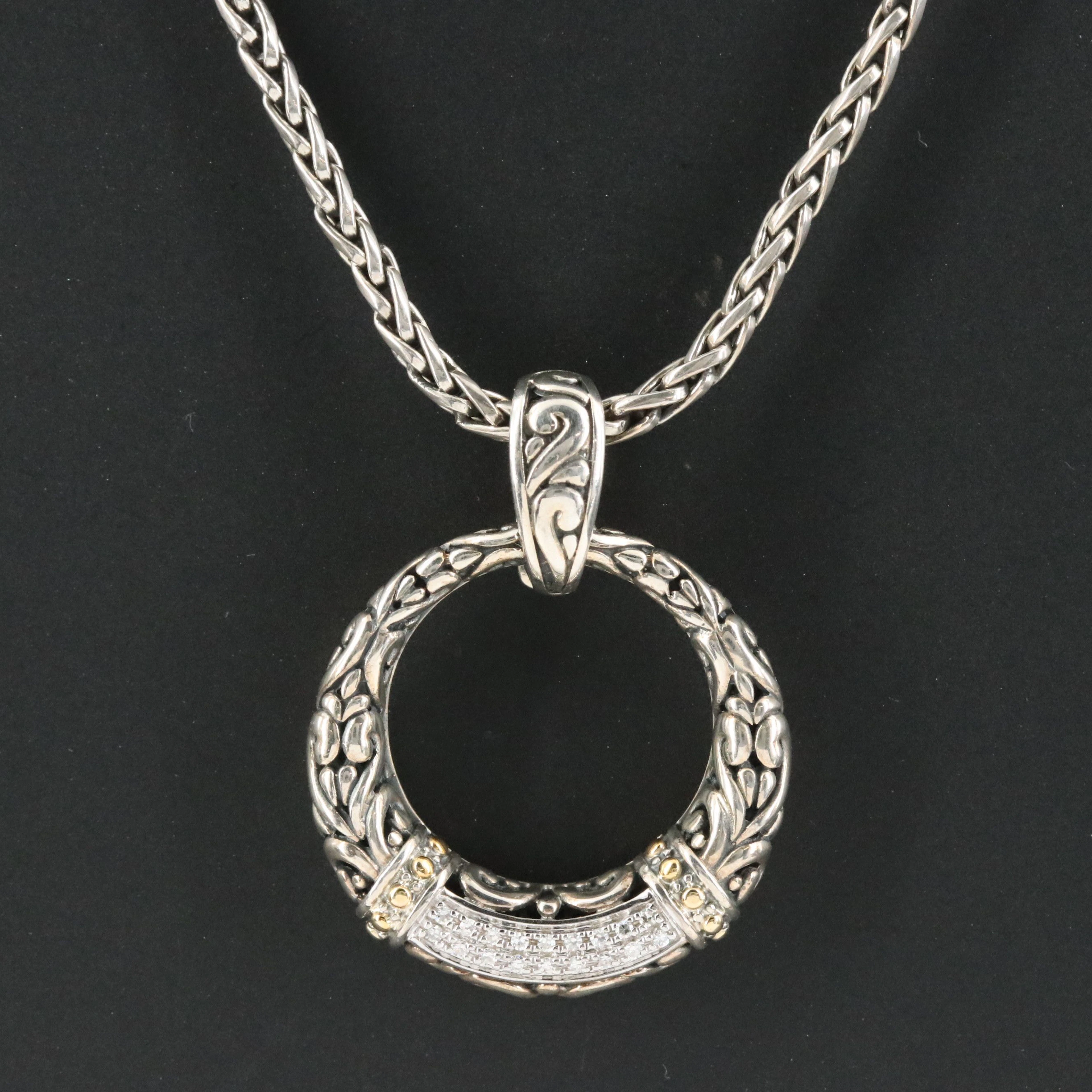 Effy Sterling Diamond Circle Enhancer Pendant Necklace with 18K Accents