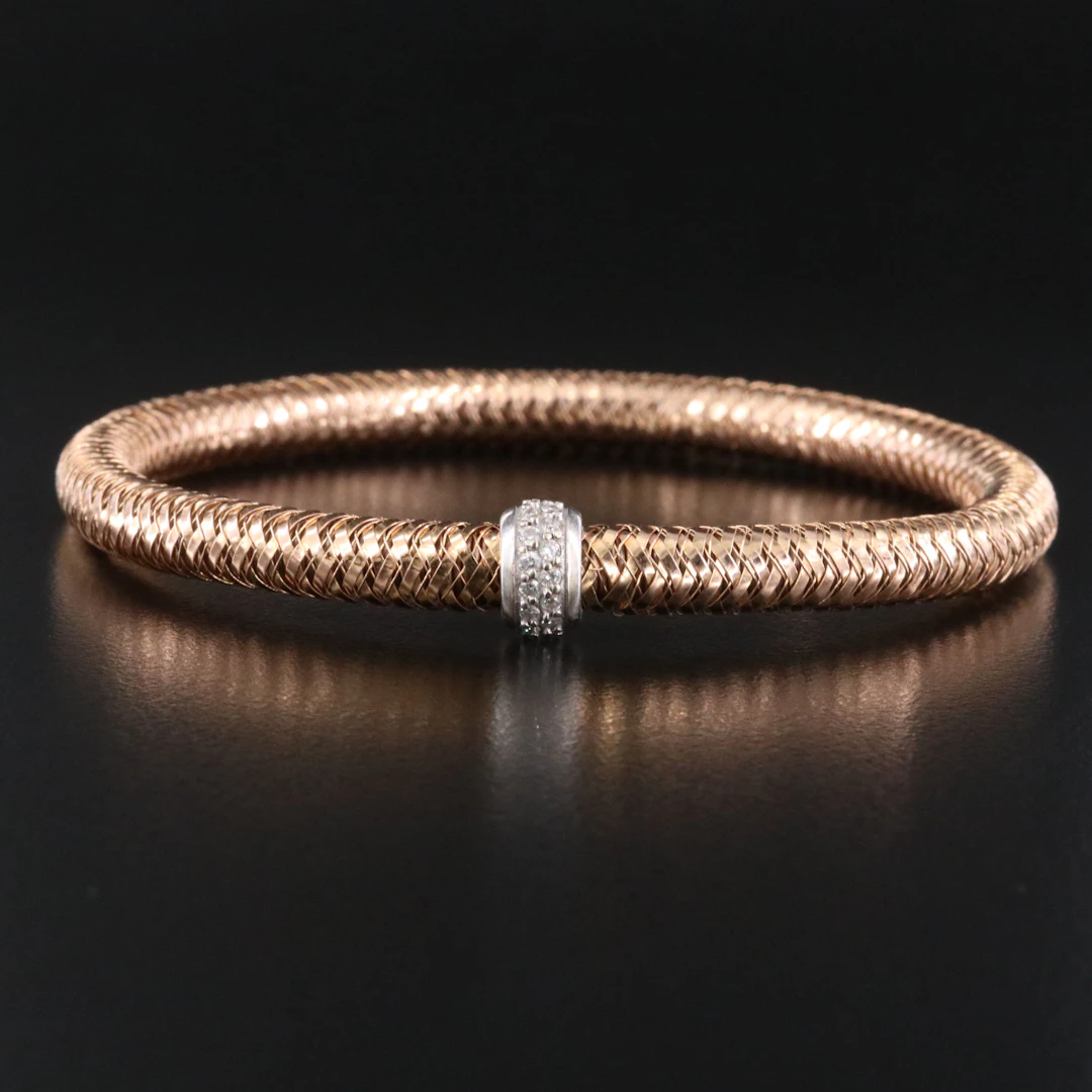Roberto Coin Primavera 18K Rose Gold Diamond Station Flex Bangle Bracelet