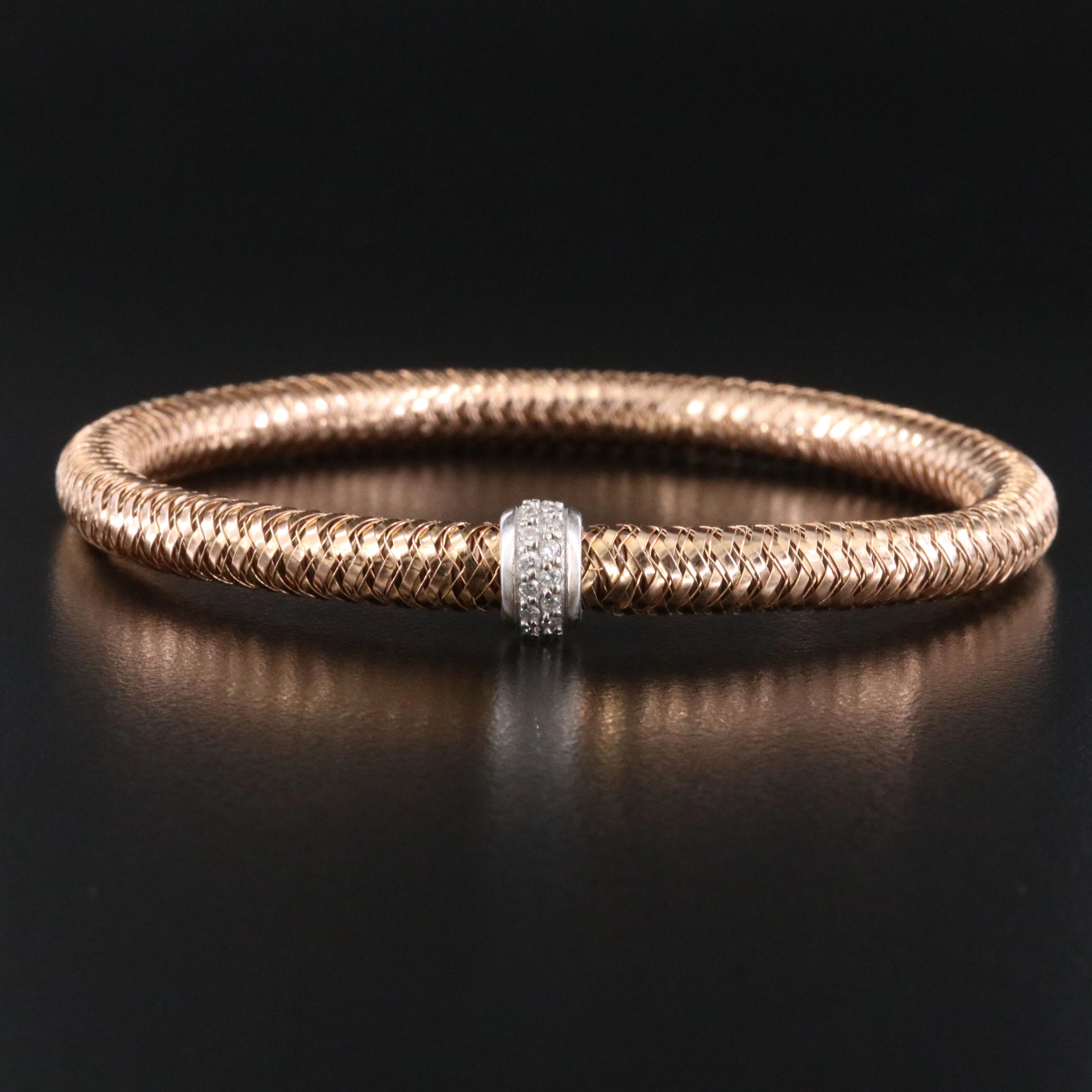 Roberto Coin Primavera 18K Rose Gold Diamond Station Flex Bangle Bracelet