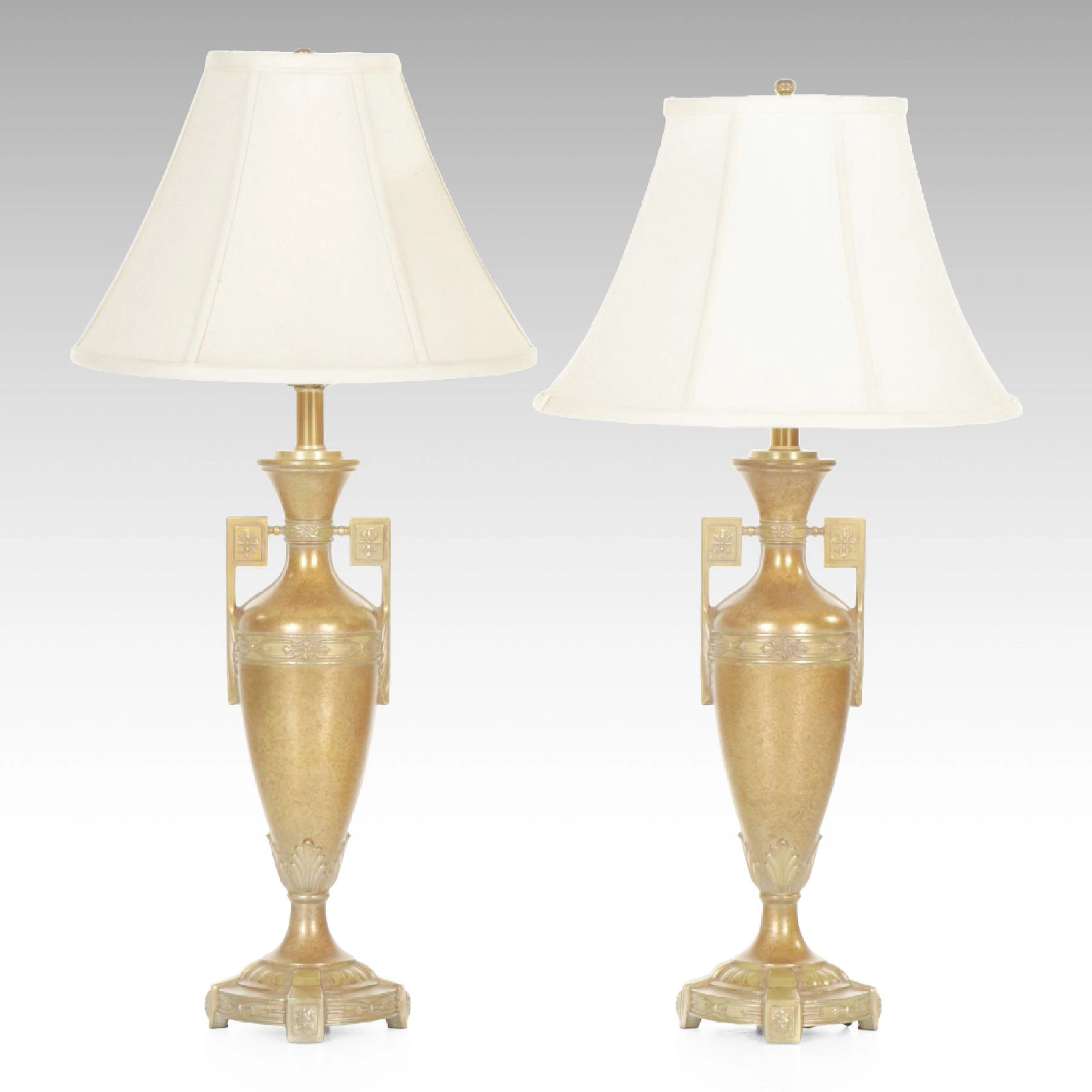 Egyptian Revival Style Gold Gilt and Silver Finish Urn Table Lamps