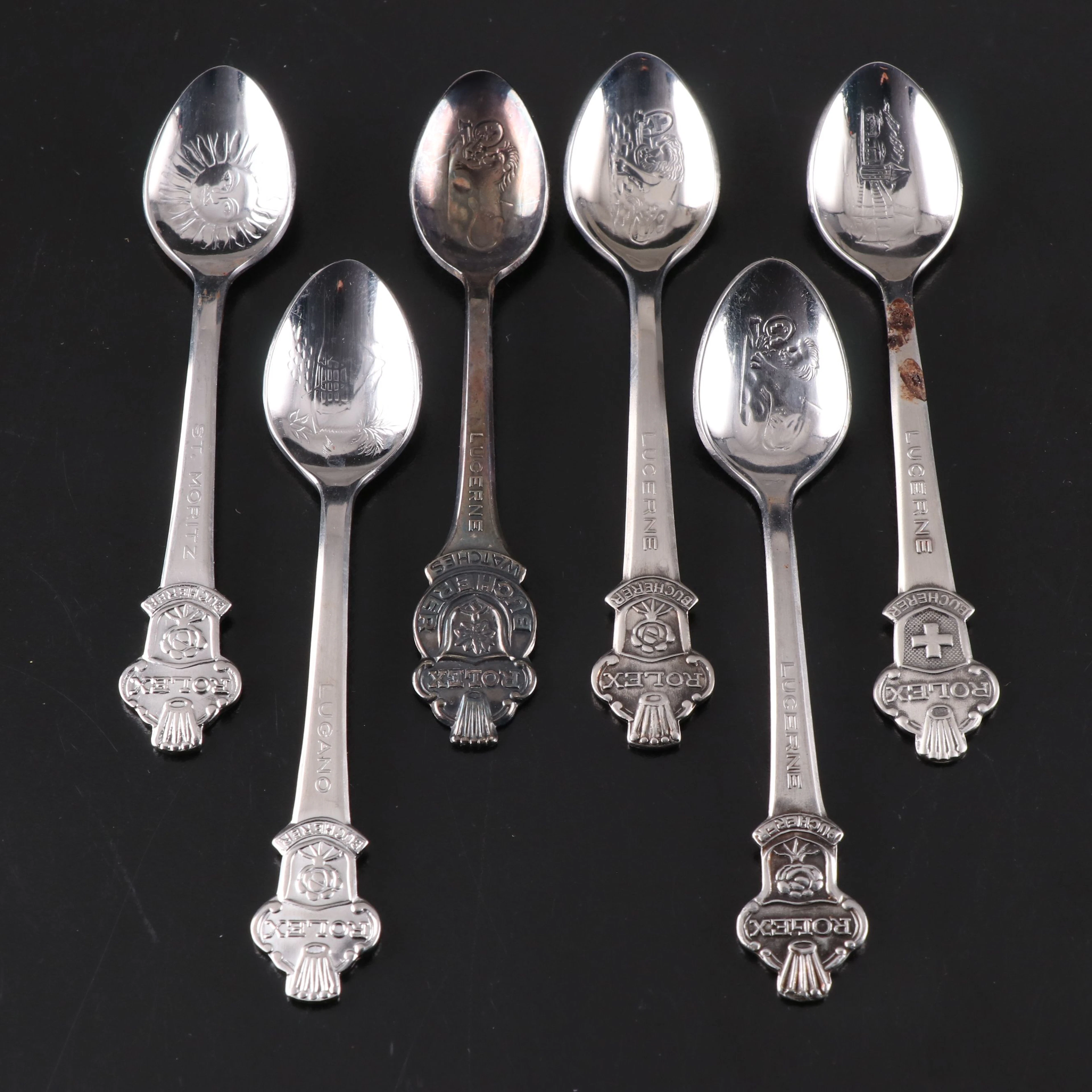 Swiss Rolex Bucherer Metal Souvenir Spoons