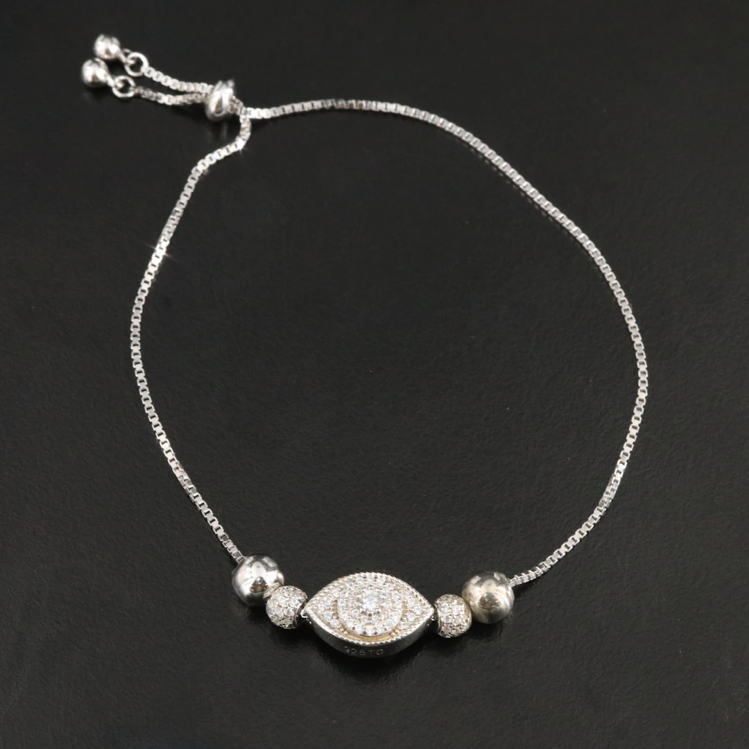 Sterling CZ Evil Eye Bolo Bracelet