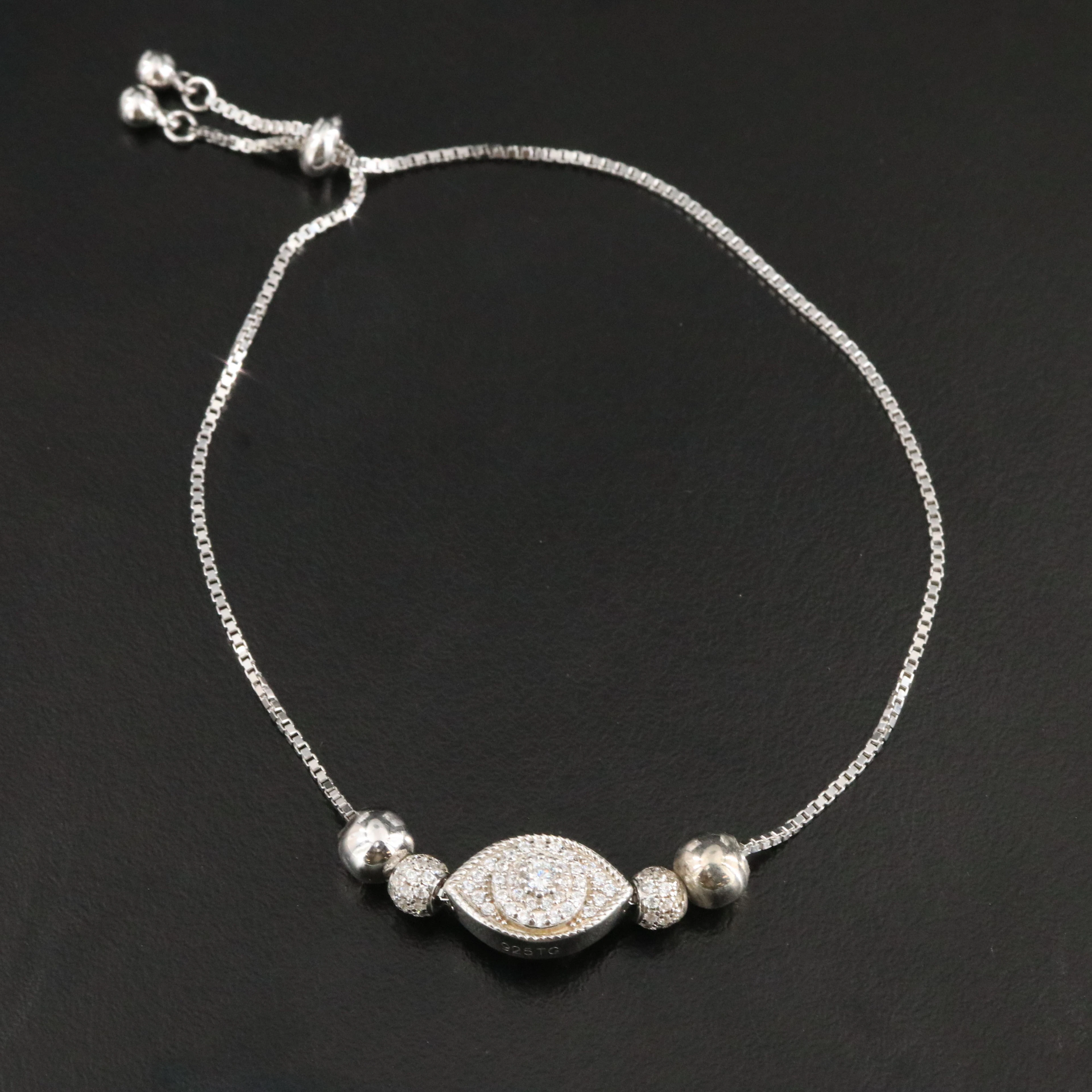 Sterling CZ Evil Eye Bolo Bracelet