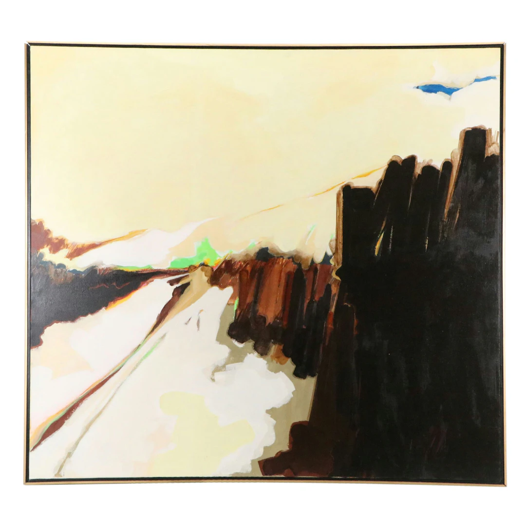 Large-Scale Abstracted Acrylic Painting of Landscape, Late 20th Century
