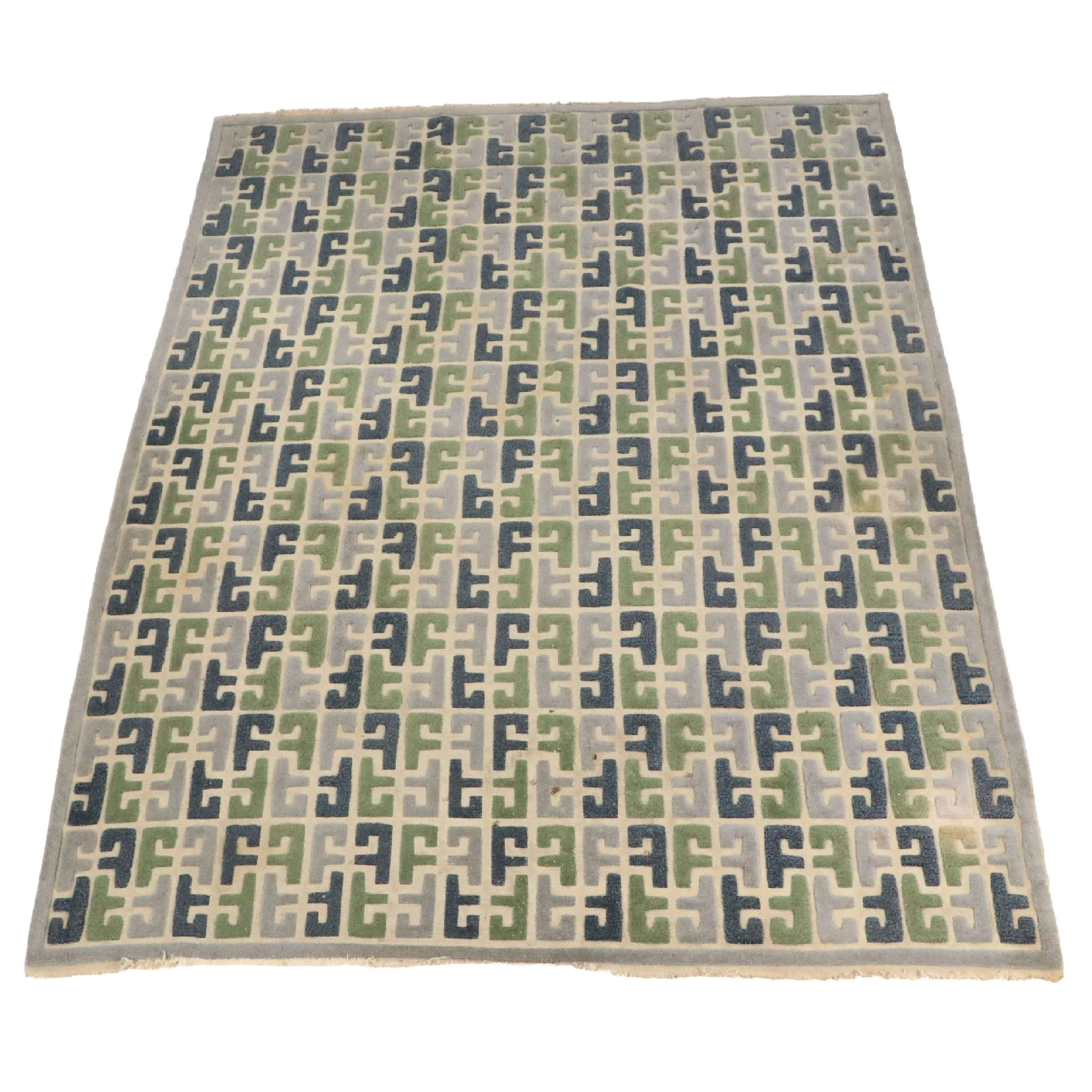 9'1 x 12'1 Handmade Mid Century Modern Style Mixed Technique Room-Sized Rug