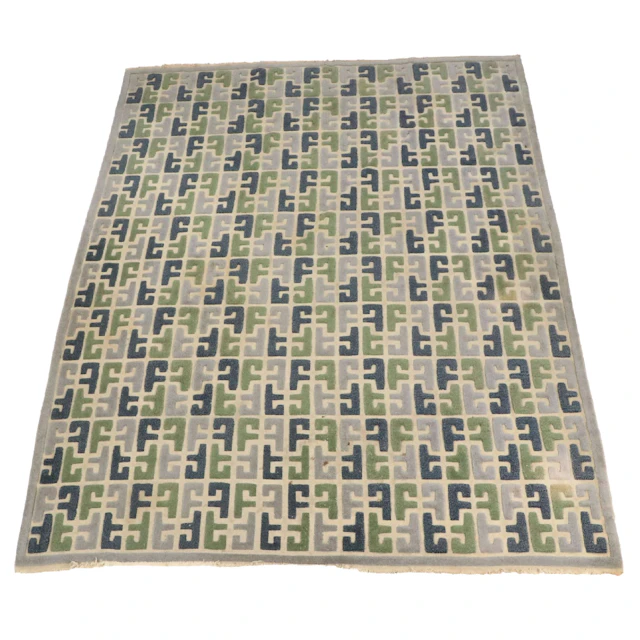 9'1 x 12'1 Handmade Mid Century Modern Style Mixed Technique Room-Sized Rug