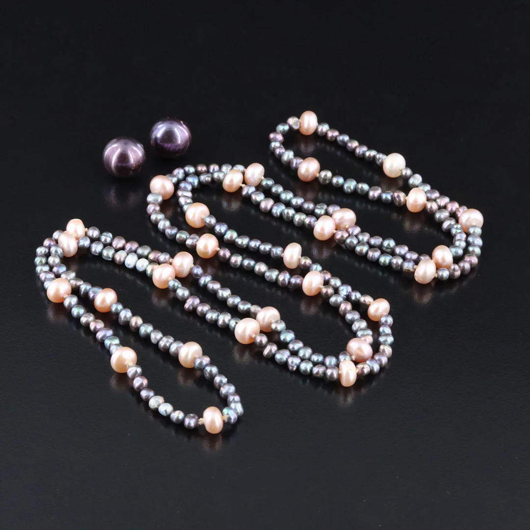 14K Pearl Earrings and Endless Necklace