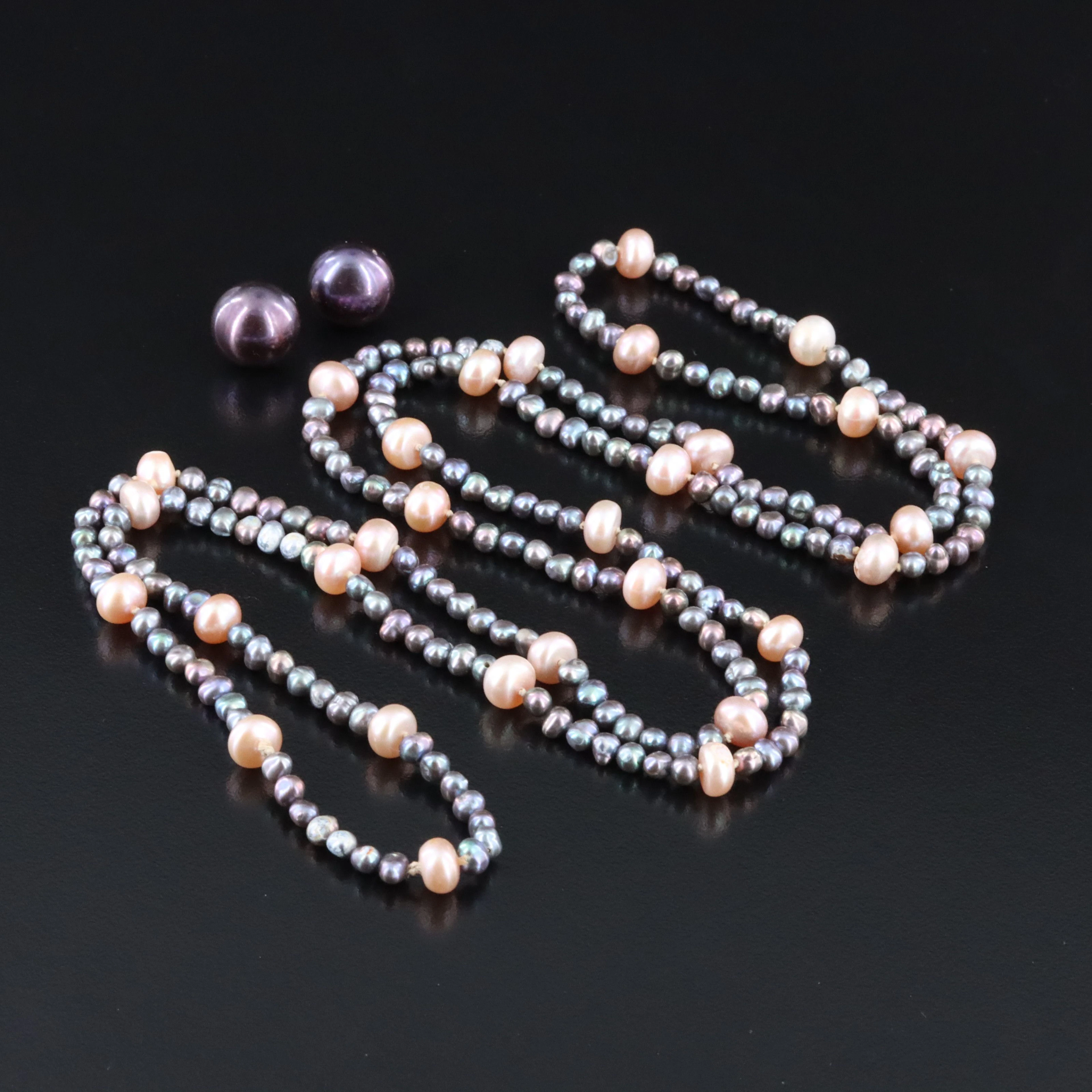 14K Pearl Earrings and Endless Necklace
