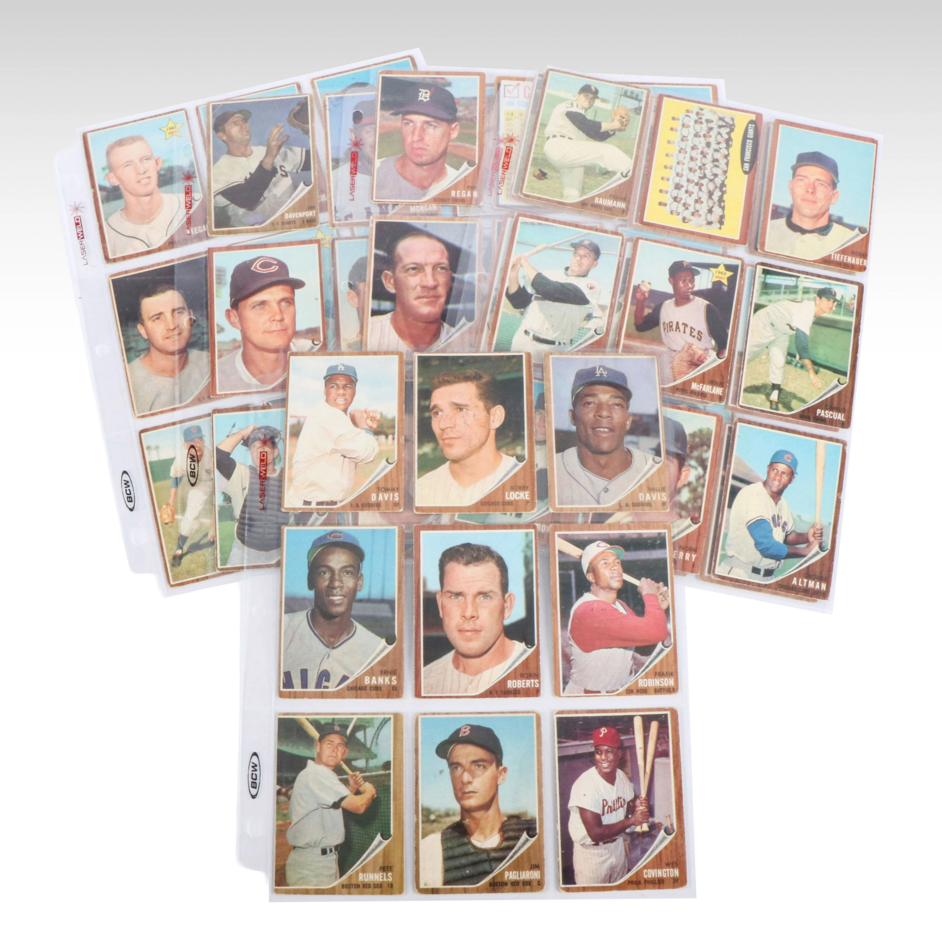 1962 Topps Baseball Cards with Frank Robinson, Ernie Banks, and Robin Roberts