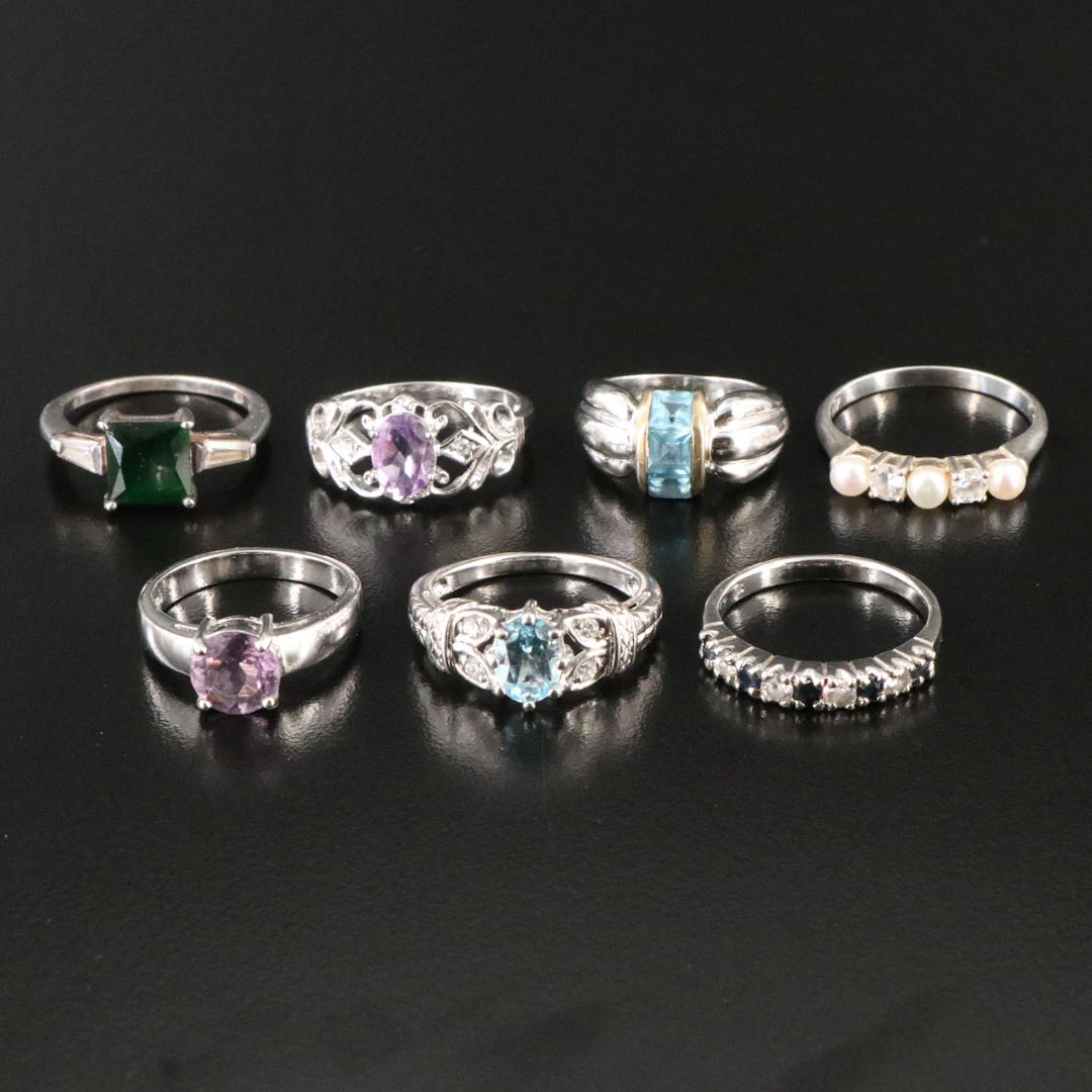 Sterling Ring Collection Featuring Amethyst, CZ, and Blue Topaz