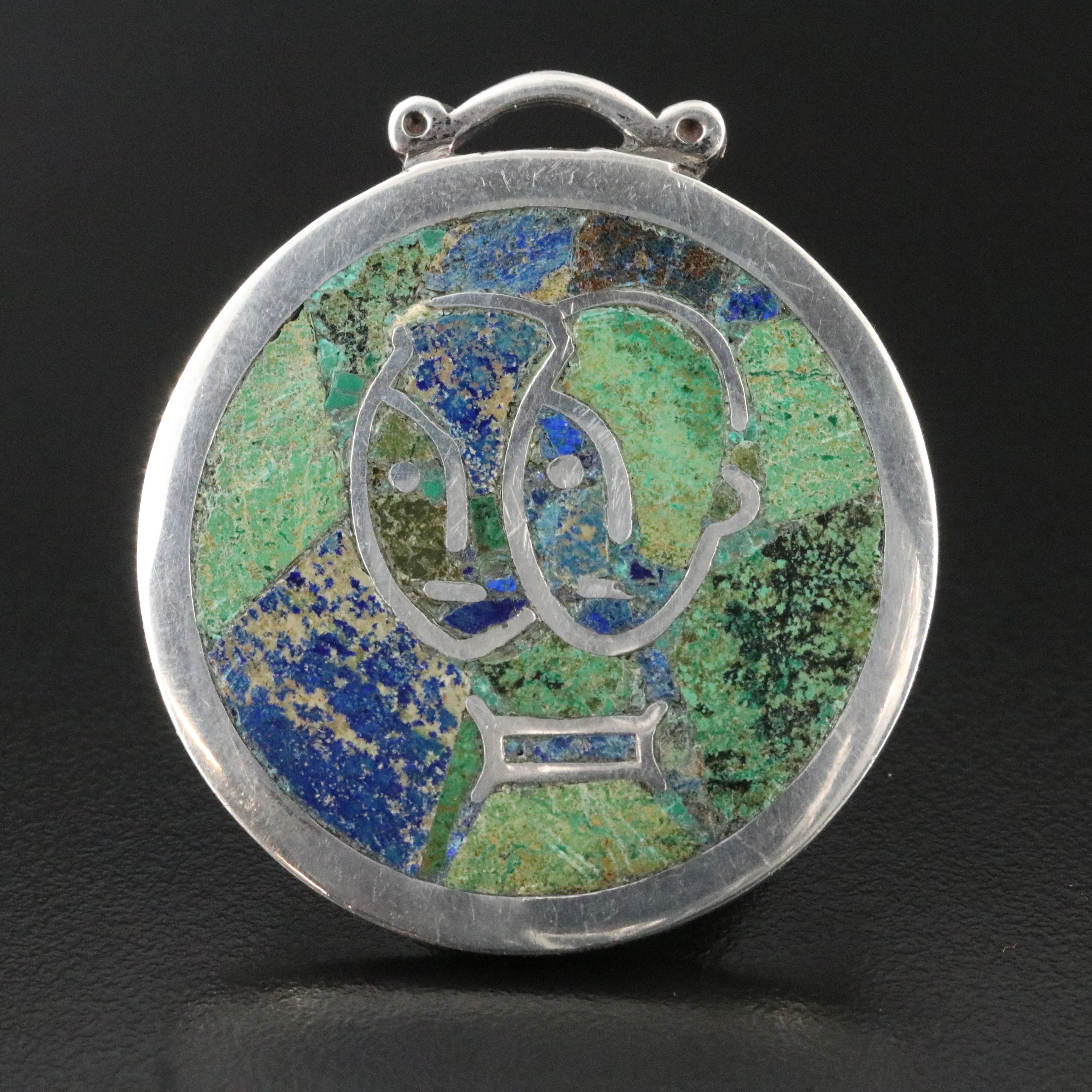 Los Castillo Sterling Chip Stone Aztec Mosaic Gemini Brooch